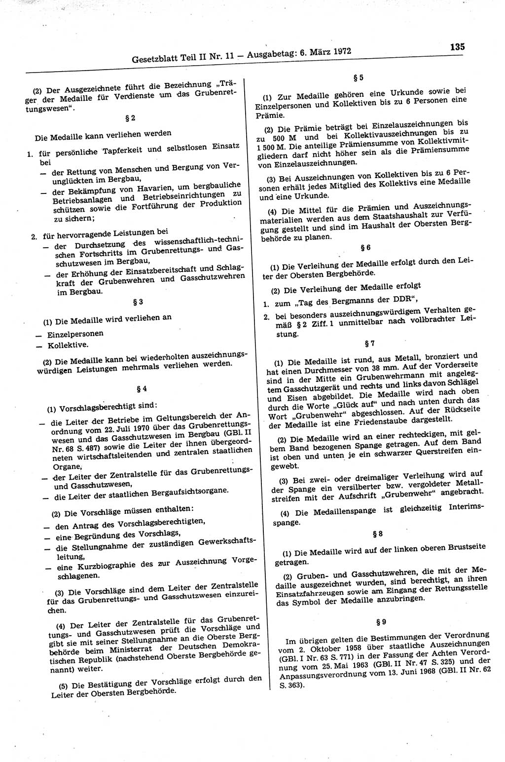 Gesetzblatt (GBl.) der Deutschen Demokratischen Republik (DDR) Teil ⅠⅠ 1972, Seite 135 (GBl. DDR ⅠⅠ 1972, S. 135)