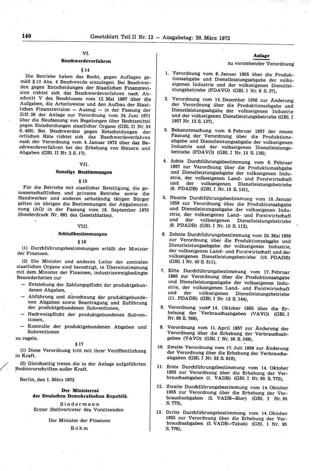 Gesetzblatt (GBl.) der Deutschen Demokratischen Republik (DDR) Teil ⅠⅠ 1972, Seite 140 (GBl. DDR ⅠⅠ 1972, S. 140)