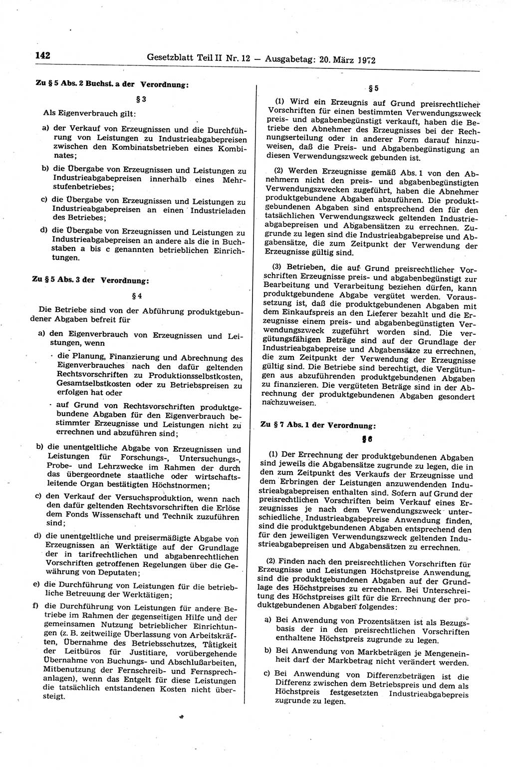 Gesetzblatt (GBl.) der Deutschen Demokratischen Republik (DDR) Teil ⅠⅠ 1972, Seite 142 (GBl. DDR ⅠⅠ 1972, S. 142)