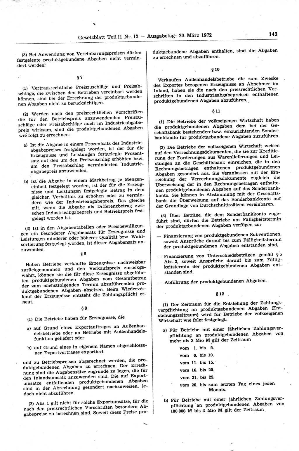 Gesetzblatt (GBl.) der Deutschen Demokratischen Republik (DDR) Teil ⅠⅠ 1972, Seite 143 (GBl. DDR ⅠⅠ 1972, S. 143)