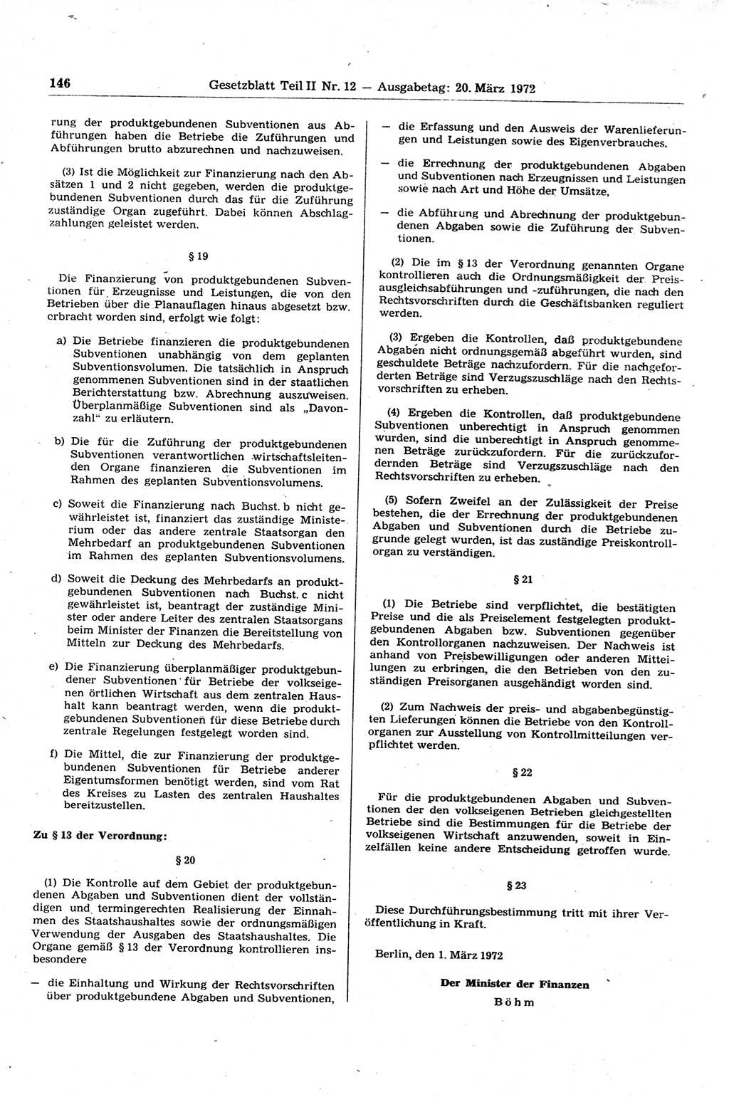 Gesetzblatt (GBl.) der Deutschen Demokratischen Republik (DDR) Teil ⅠⅠ 1972, Seite 146 (GBl. DDR ⅠⅠ 1972, S. 146)