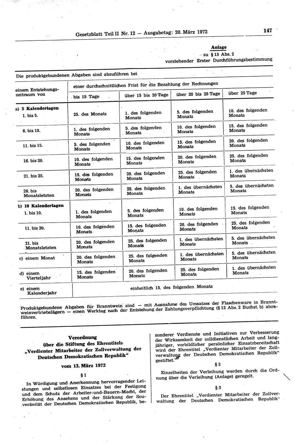 Gesetzblatt (GBl.) der Deutschen Demokratischen Republik (DDR) Teil ⅠⅠ 1972, Seite 147 (GBl. DDR ⅠⅠ 1972, S. 147)