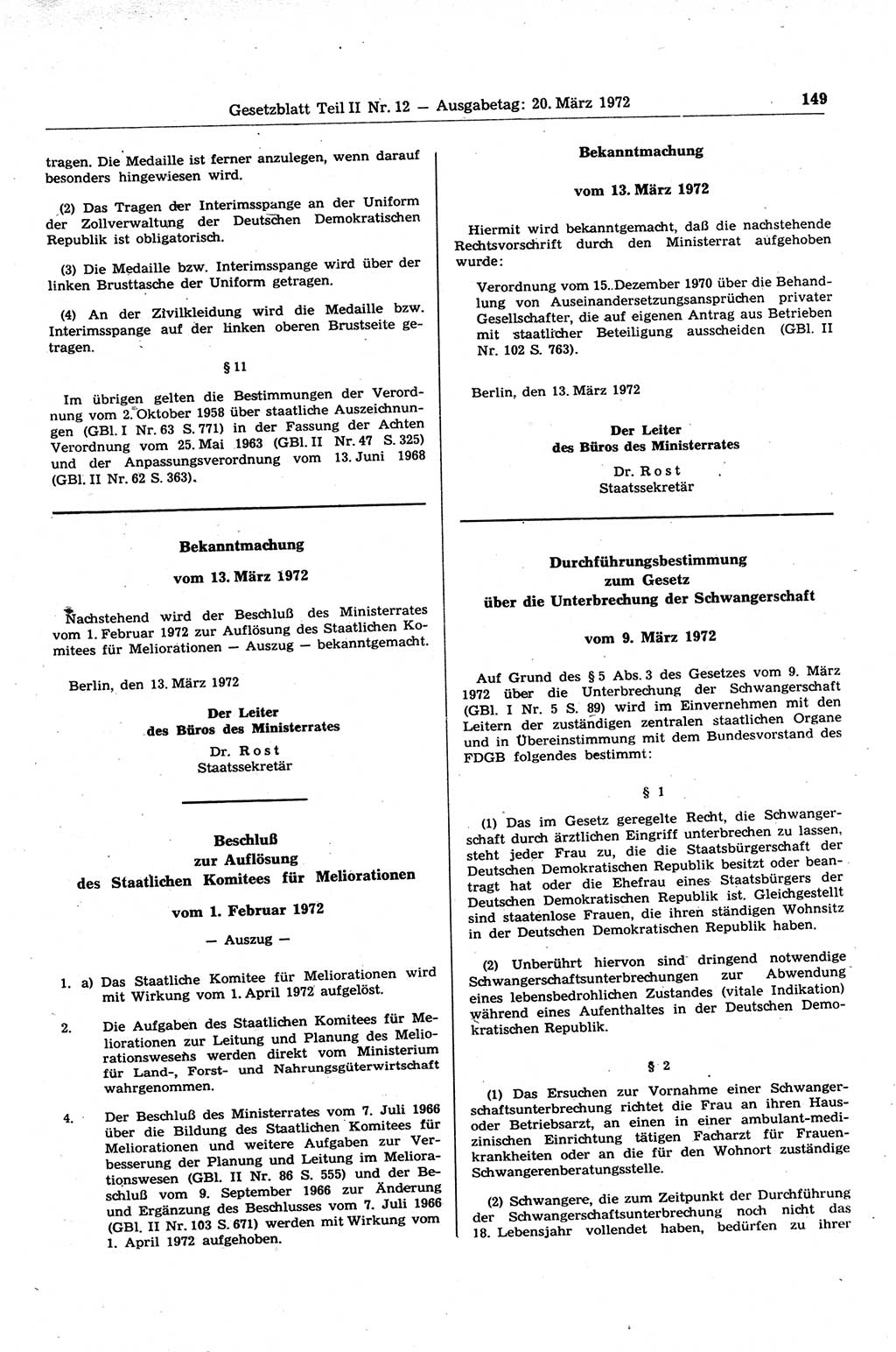 Gesetzblatt (GBl.) der Deutschen Demokratischen Republik (DDR) Teil ⅠⅠ 1972, Seite 149 (GBl. DDR ⅠⅠ 1972, S. 149)
