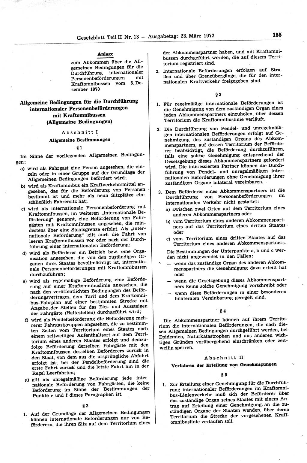 Gesetzblatt (GBl.) der Deutschen Demokratischen Republik (DDR) Teil ⅠⅠ 1972, Seite 155 (GBl. DDR ⅠⅠ 1972, S. 155)