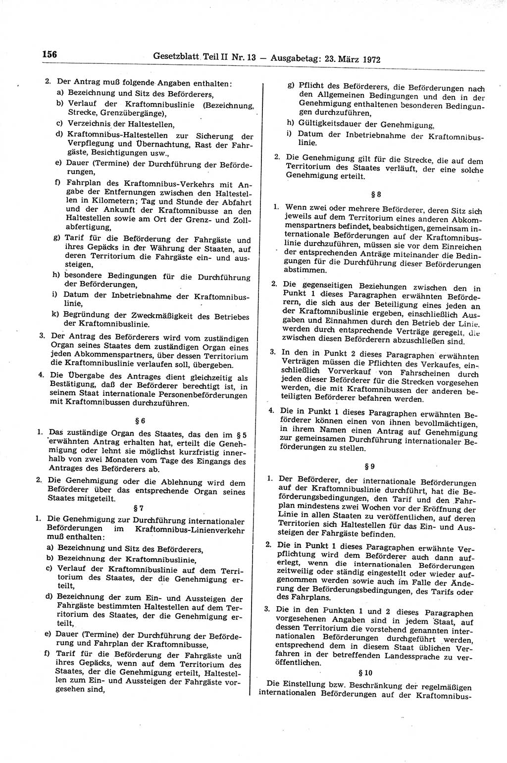 Gesetzblatt (GBl.) der Deutschen Demokratischen Republik (DDR) Teil ⅠⅠ 1972, Seite 156 (GBl. DDR ⅠⅠ 1972, S. 156)
