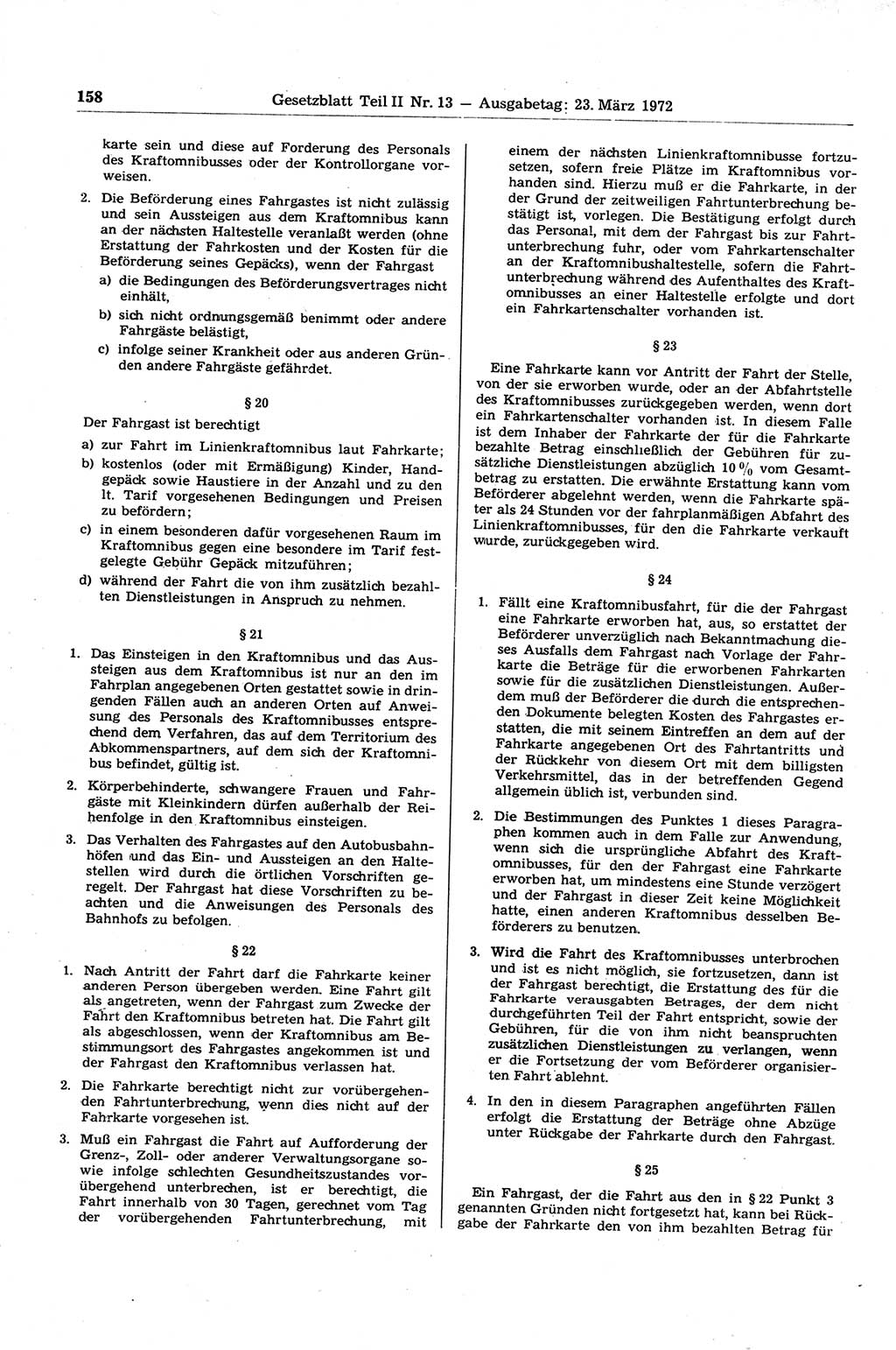 Gesetzblatt (GBl.) der Deutschen Demokratischen Republik (DDR) Teil ⅠⅠ 1972, Seite 158 (GBl. DDR ⅠⅠ 1972, S. 158)