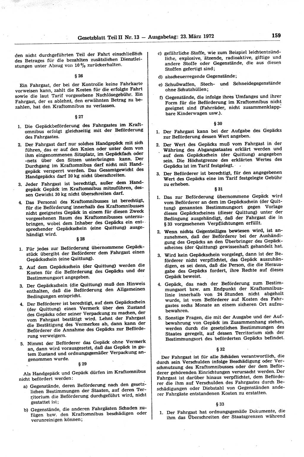 Gesetzblatt (GBl.) der Deutschen Demokratischen Republik (DDR) Teil ⅠⅠ 1972, Seite 159 (GBl. DDR ⅠⅠ 1972, S. 159)