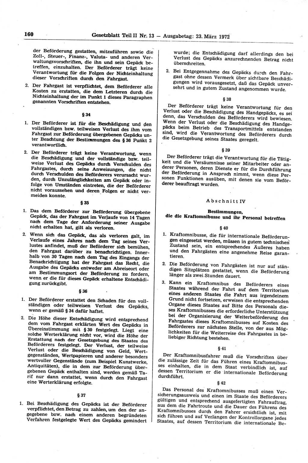 Gesetzblatt (GBl.) der Deutschen Demokratischen Republik (DDR) Teil ⅠⅠ 1972, Seite 160 (GBl. DDR ⅠⅠ 1972, S. 160)