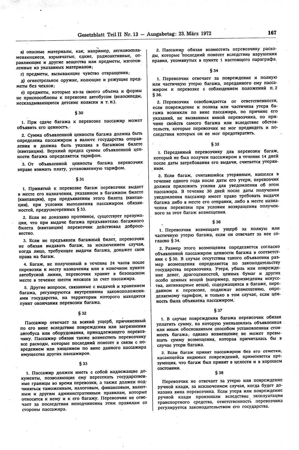Gesetzblatt (GBl.) der Deutschen Demokratischen Republik (DDR) Teil ⅠⅠ 1972, Seite 167 (GBl. DDR ⅠⅠ 1972, S. 167)