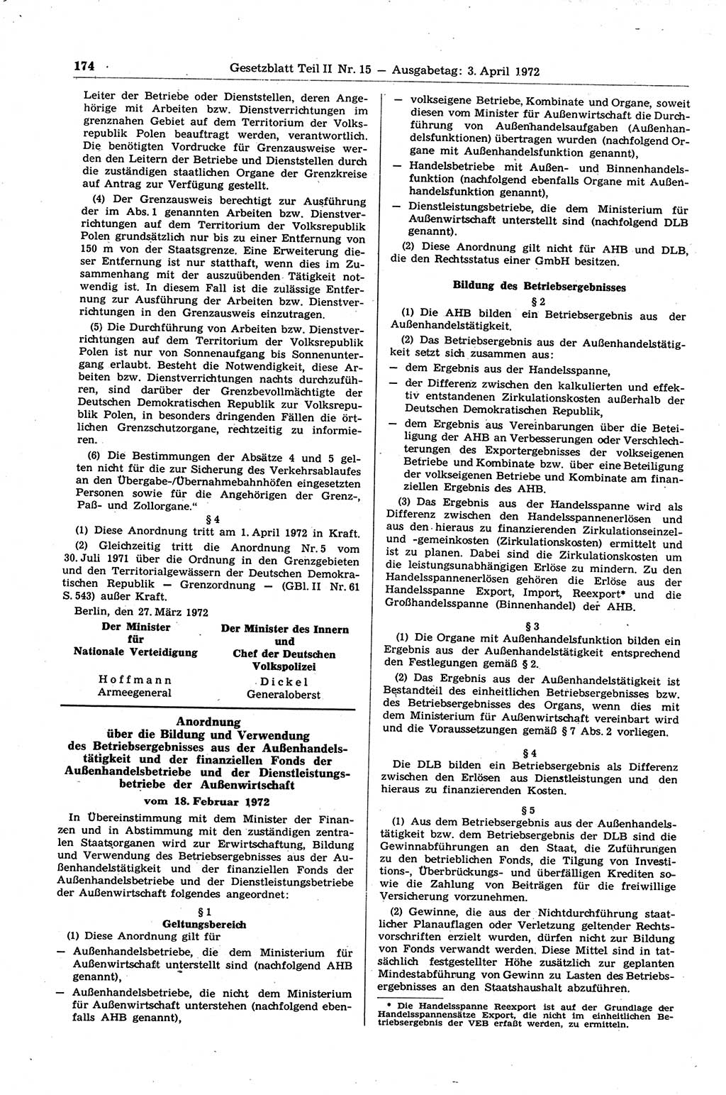 Gesetzblatt (GBl.) der Deutschen Demokratischen Republik (DDR) Teil ⅠⅠ 1972, Seite 174 (GBl. DDR ⅠⅠ 1972, S. 174)