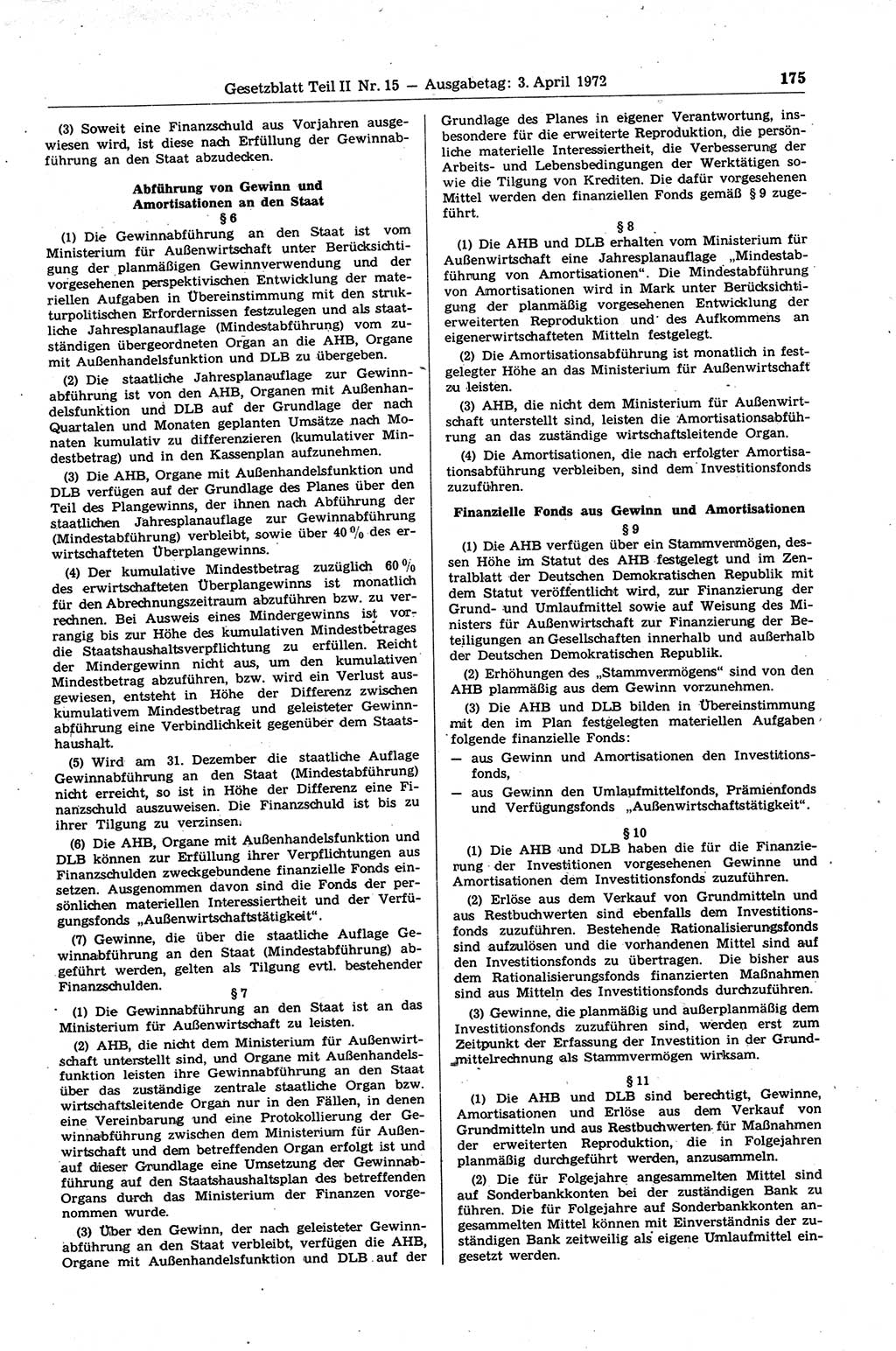 Gesetzblatt (GBl.) der Deutschen Demokratischen Republik (DDR) Teil ⅠⅠ 1972, Seite 175 (GBl. DDR ⅠⅠ 1972, S. 175)