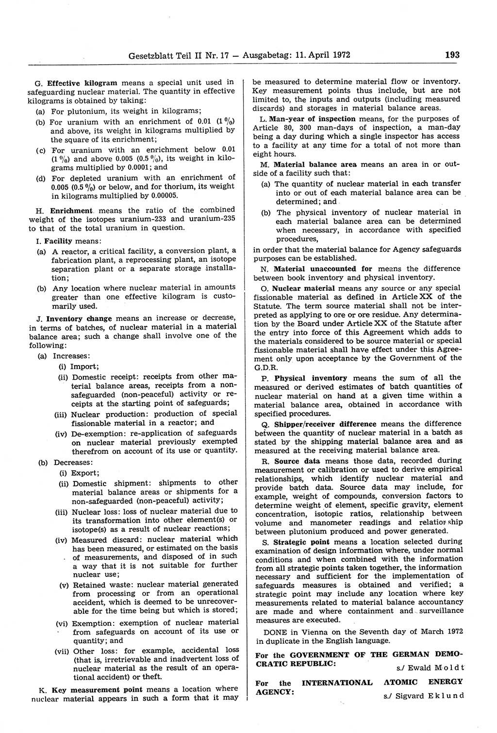 Gesetzblatt (GBl.) der Deutschen Demokratischen Republik (DDR) Teil ⅠⅠ 1972, Seite 193 (GBl. DDR ⅠⅠ 1972, S. 193)