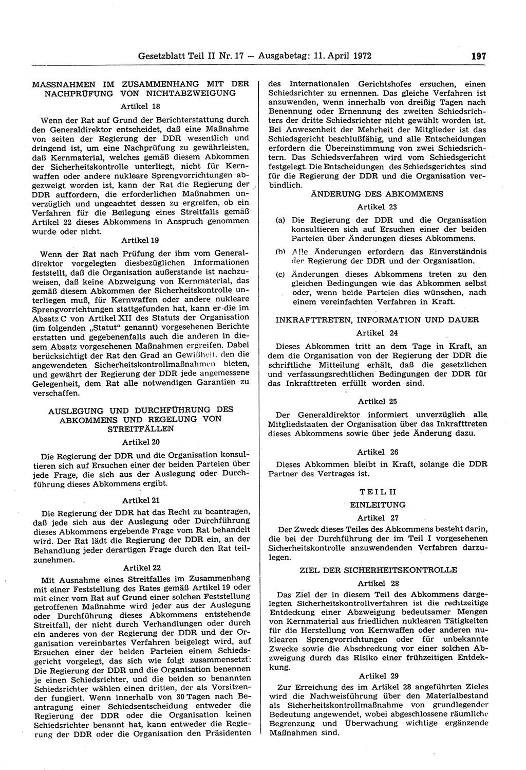 Gesetzblatt (GBl.) der Deutschen Demokratischen Republik (DDR) Teil ⅠⅠ 1972, Seite 197 (GBl. DDR ⅠⅠ 1972, S. 197)