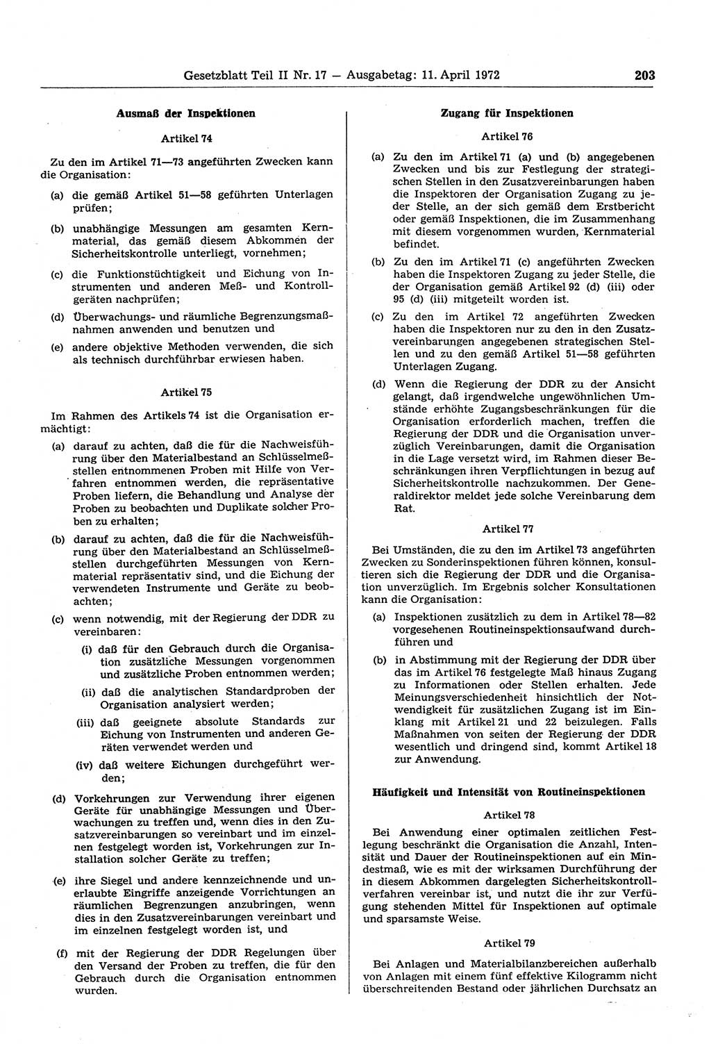 Gesetzblatt (GBl.) der Deutschen Demokratischen Republik (DDR) Teil ⅠⅠ 1972, Seite 203 (GBl. DDR ⅠⅠ 1972, S. 203)