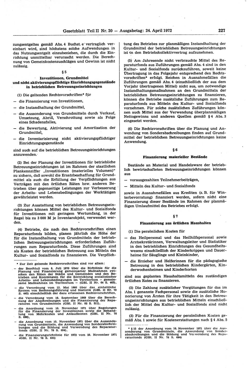 Gesetzblatt (GBl.) der Deutschen Demokratischen Republik (DDR) Teil ⅠⅠ 1972, Seite 227 (GBl. DDR ⅠⅠ 1972, S. 227)