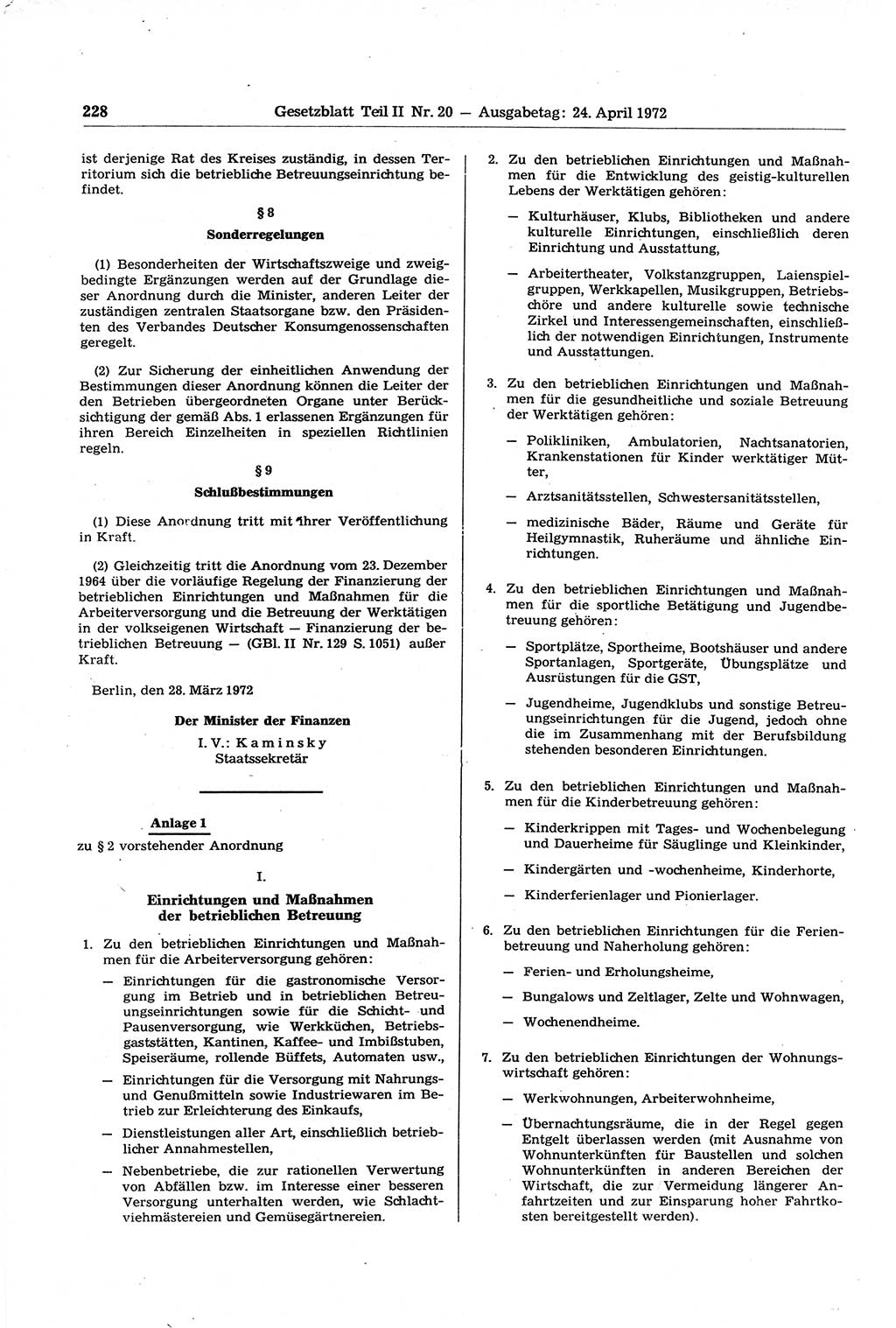 Gesetzblatt (GBl.) der Deutschen Demokratischen Republik (DDR) Teil ⅠⅠ 1972, Seite 228 (GBl. DDR ⅠⅠ 1972, S. 228)