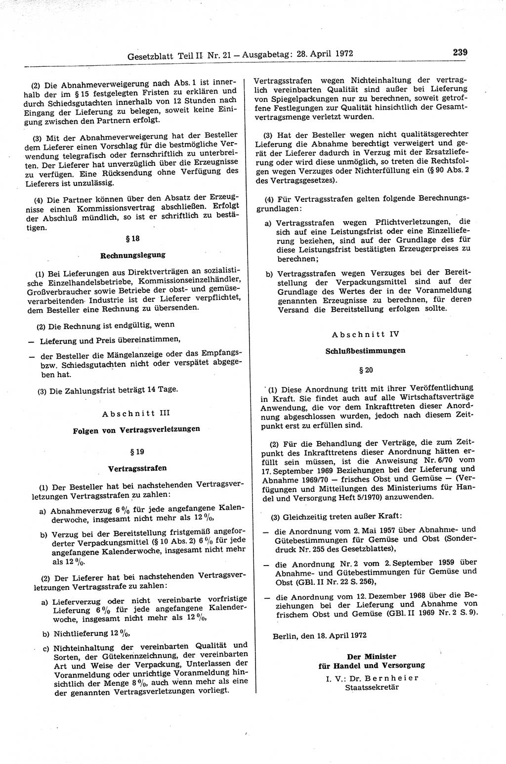 Gesetzblatt (GBl.) der Deutschen Demokratischen Republik (DDR) Teil ⅠⅠ 1972, Seite 239 (GBl. DDR ⅠⅠ 1972, S. 239)