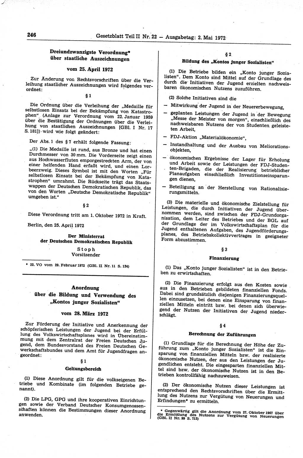 Gesetzblatt (GBl.) der Deutschen Demokratischen Republik (DDR) Teil ⅠⅠ 1972, Seite 246 (GBl. DDR ⅠⅠ 1972, S. 246)
