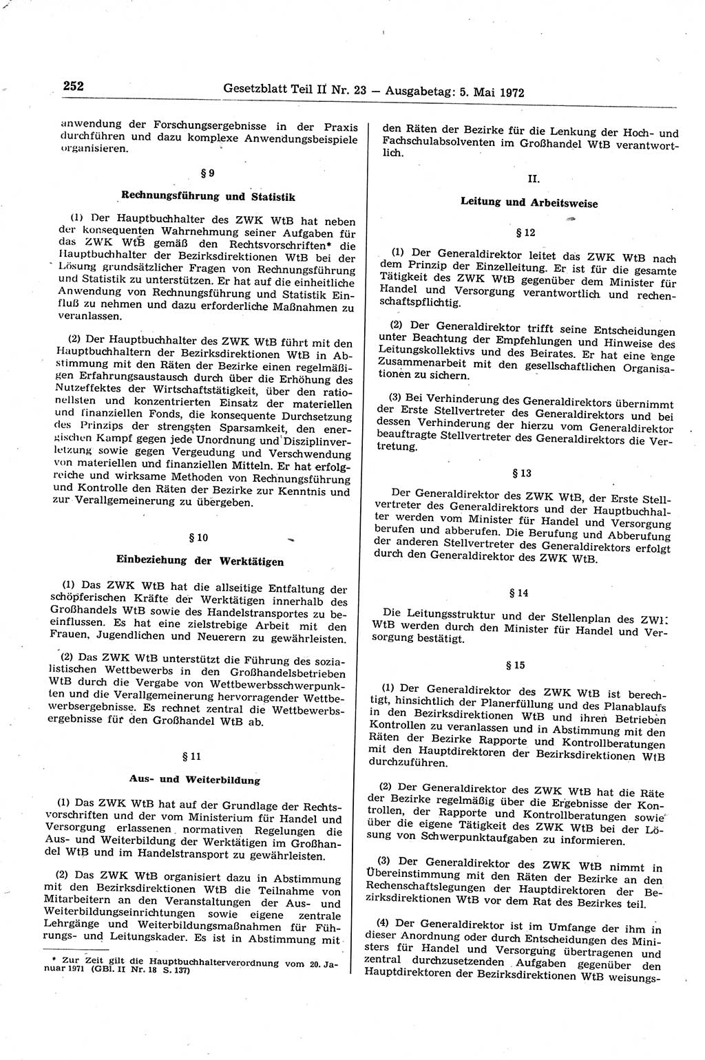 Gesetzblatt (GBl.) der Deutschen Demokratischen Republik (DDR) Teil ⅠⅠ 1972, Seite 252 (GBl. DDR ⅠⅠ 1972, S. 252)
