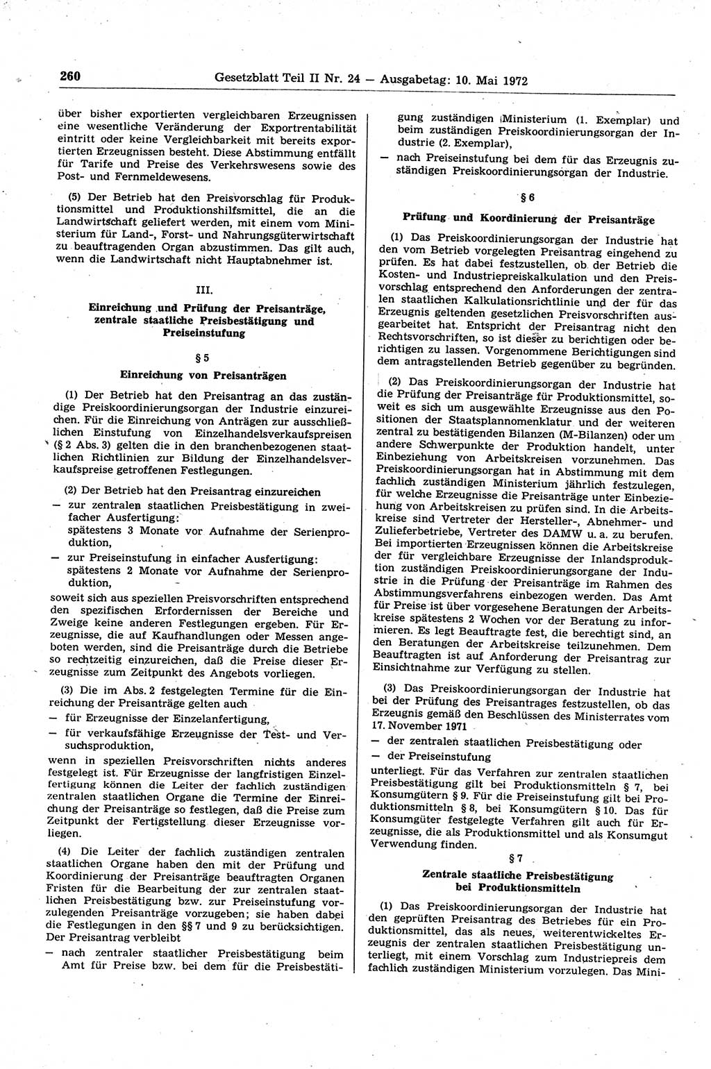 Gesetzblatt (GBl.) der Deutschen Demokratischen Republik (DDR) Teil ⅠⅠ 1972, Seite 260 (GBl. DDR ⅠⅠ 1972, S. 260)