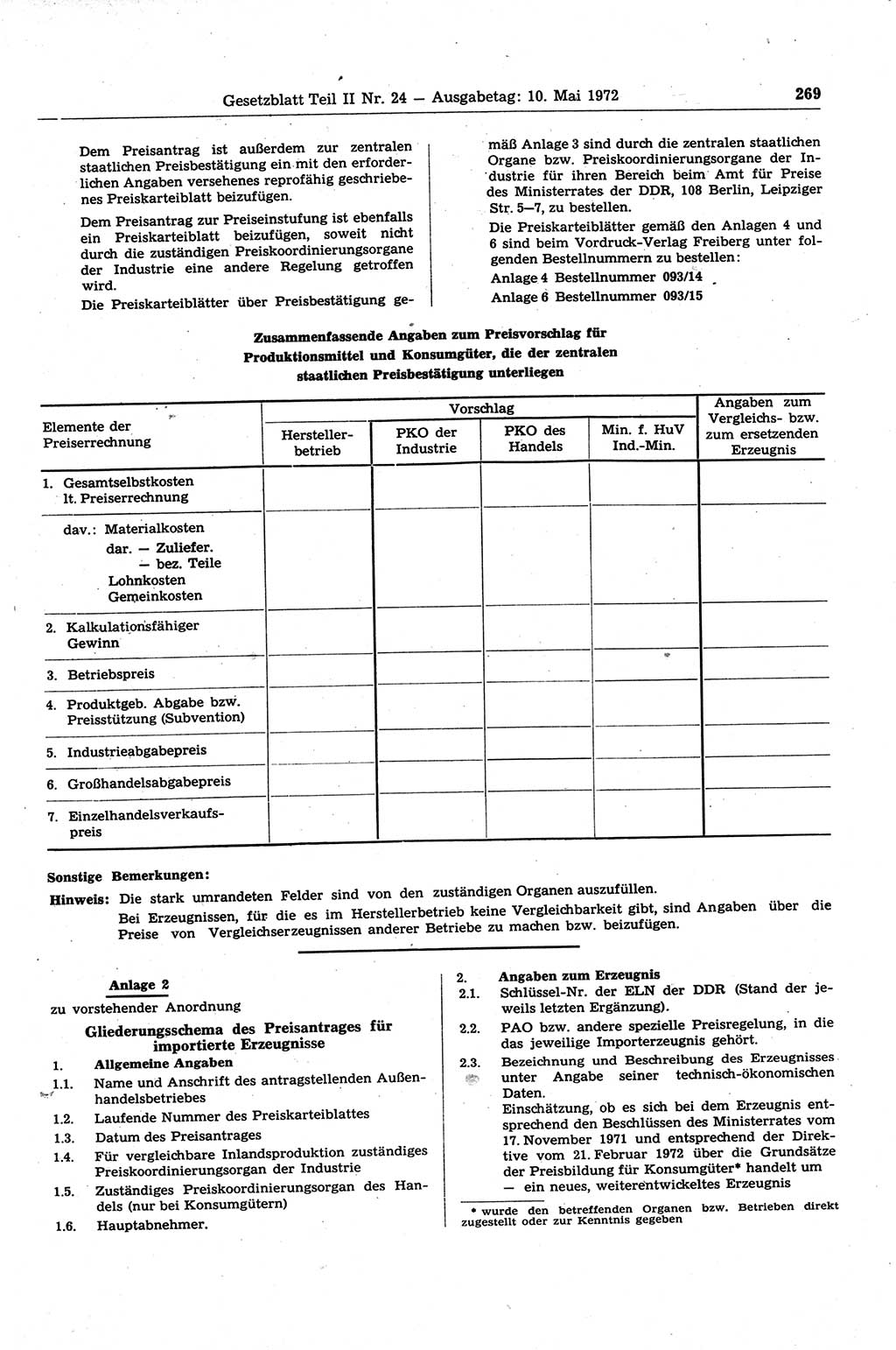 Gesetzblatt (GBl.) der Deutschen Demokratischen Republik (DDR) Teil ⅠⅠ 1972, Seite 269 (GBl. DDR ⅠⅠ 1972, S. 269)