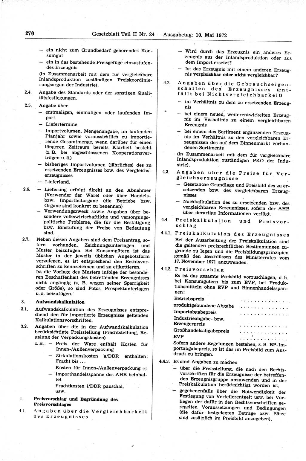 Gesetzblatt (GBl.) der Deutschen Demokratischen Republik (DDR) Teil ⅠⅠ 1972, Seite 270 (GBl. DDR ⅠⅠ 1972, S. 270)