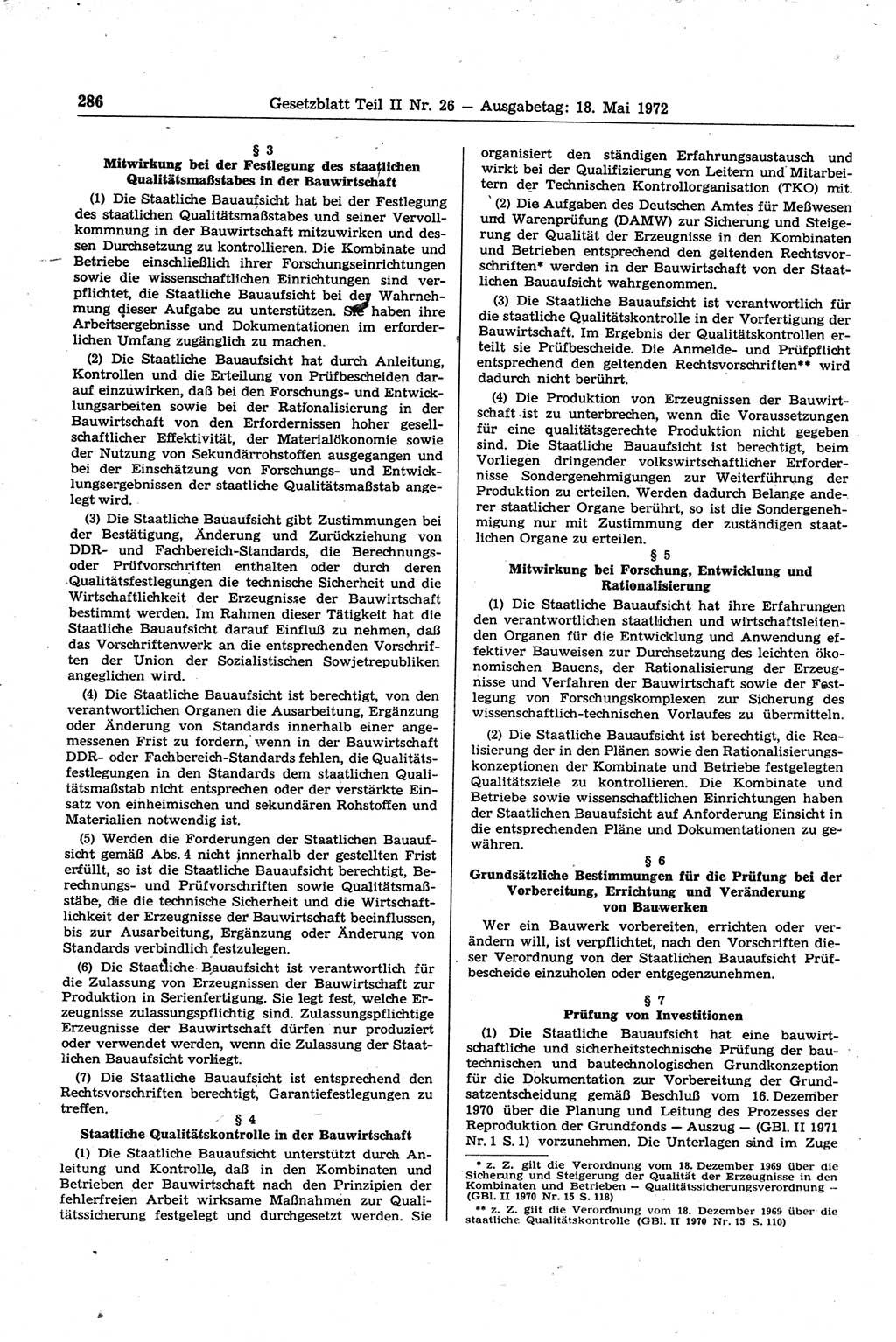 Gesetzblatt (GBl.) der Deutschen Demokratischen Republik (DDR) Teil ⅠⅠ 1972, Seite 286 (GBl. DDR ⅠⅠ 1972, S. 286)