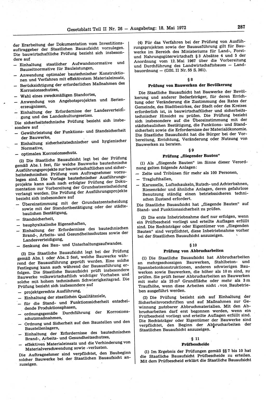 Gesetzblatt (GBl.) der Deutschen Demokratischen Republik (DDR) Teil ⅠⅠ 1972, Seite 287 (GBl. DDR ⅠⅠ 1972, S. 287)