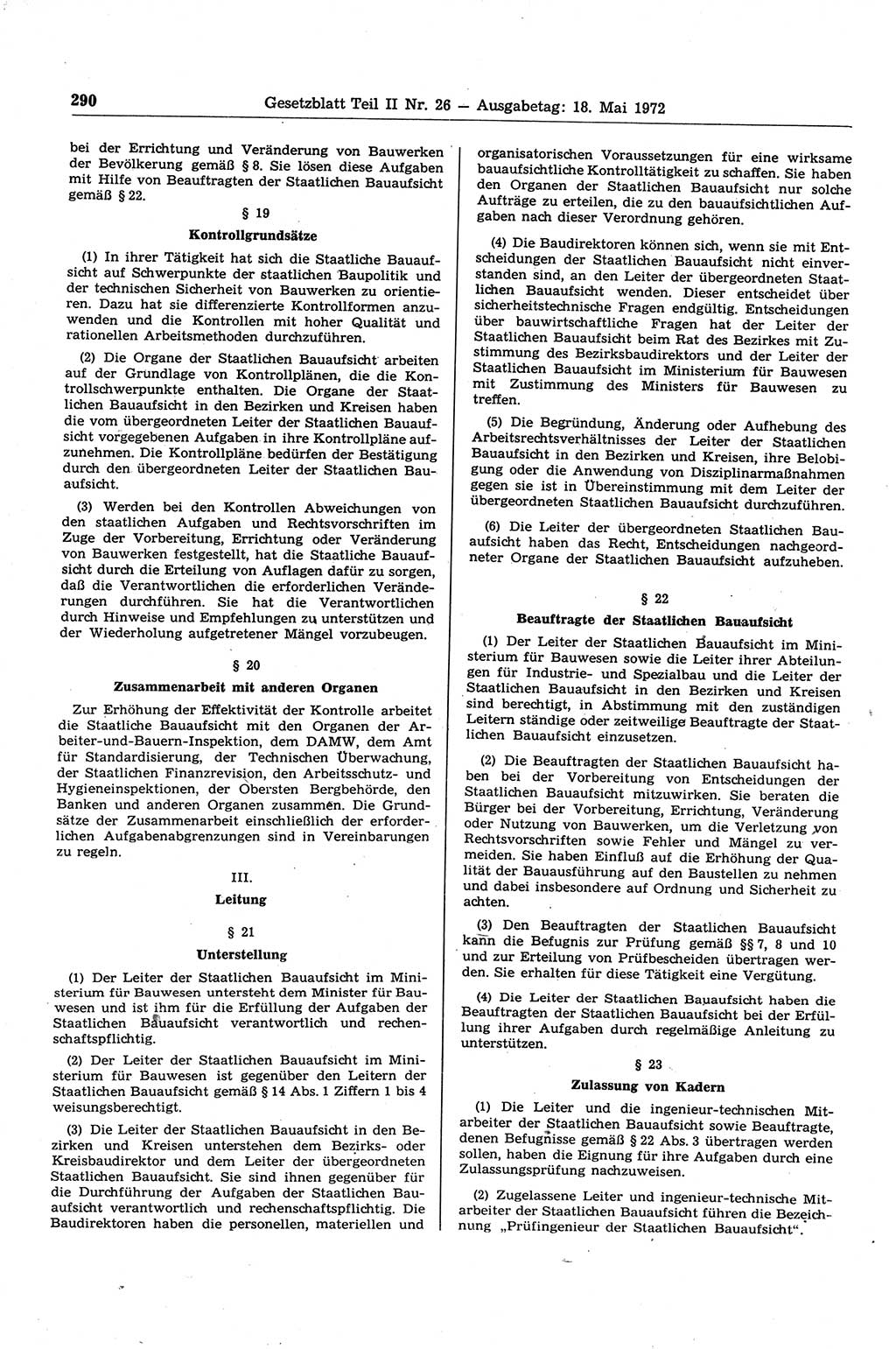 Gesetzblatt (GBl.) der Deutschen Demokratischen Republik (DDR) Teil ⅠⅠ 1972, Seite 290 (GBl. DDR ⅠⅠ 1972, S. 290)