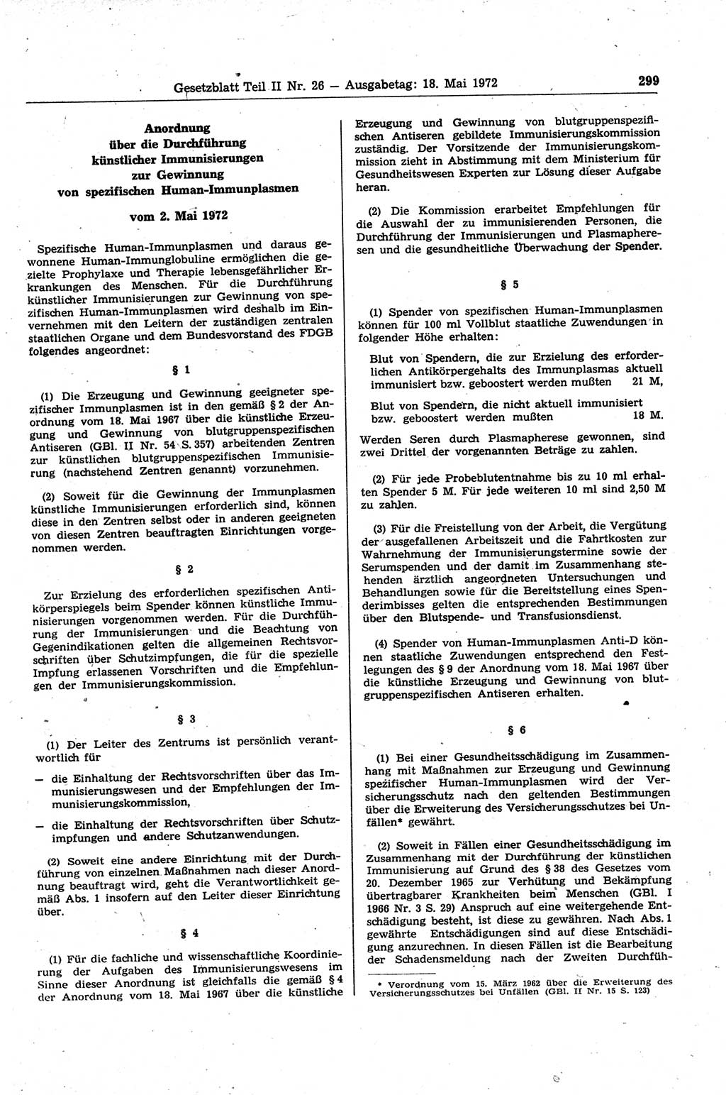 Gesetzblatt (GBl.) der Deutschen Demokratischen Republik (DDR) Teil ⅠⅠ 1972, Seite 299 (GBl. DDR ⅠⅠ 1972, S. 299)