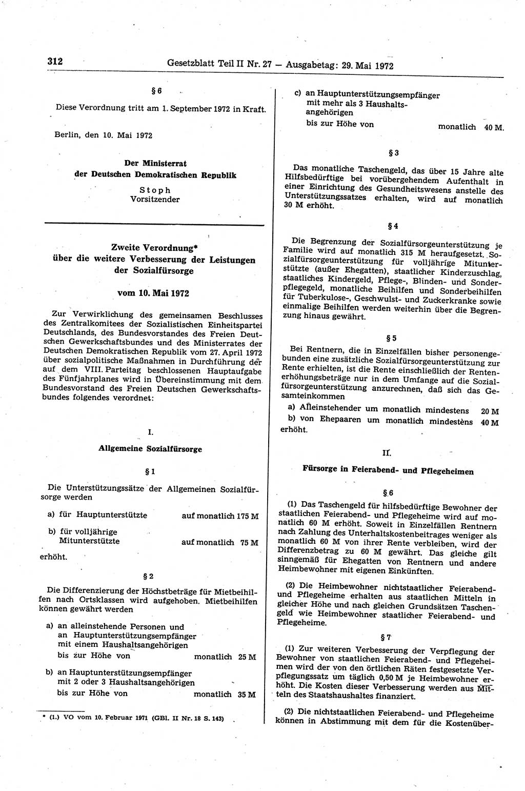 Gesetzblatt (GBl.) der Deutschen Demokratischen Republik (DDR) Teil ⅠⅠ 1972, Seite 312 (GBl. DDR ⅠⅠ 1972, S. 312)