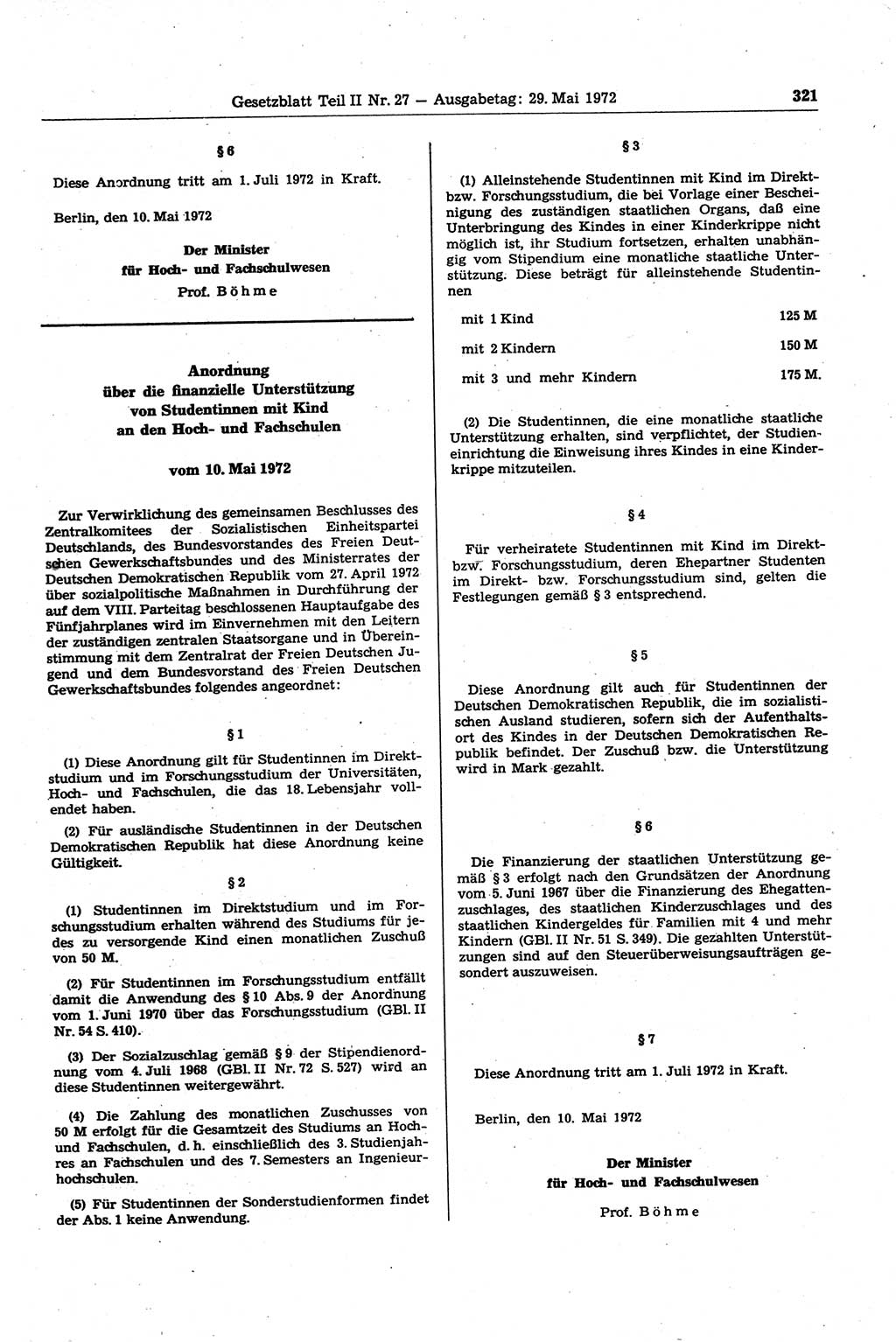 Gesetzblatt (GBl.) der Deutschen Demokratischen Republik (DDR) Teil ⅠⅠ 1972, Seite 321 (GBl. DDR ⅠⅠ 1972, S. 321)