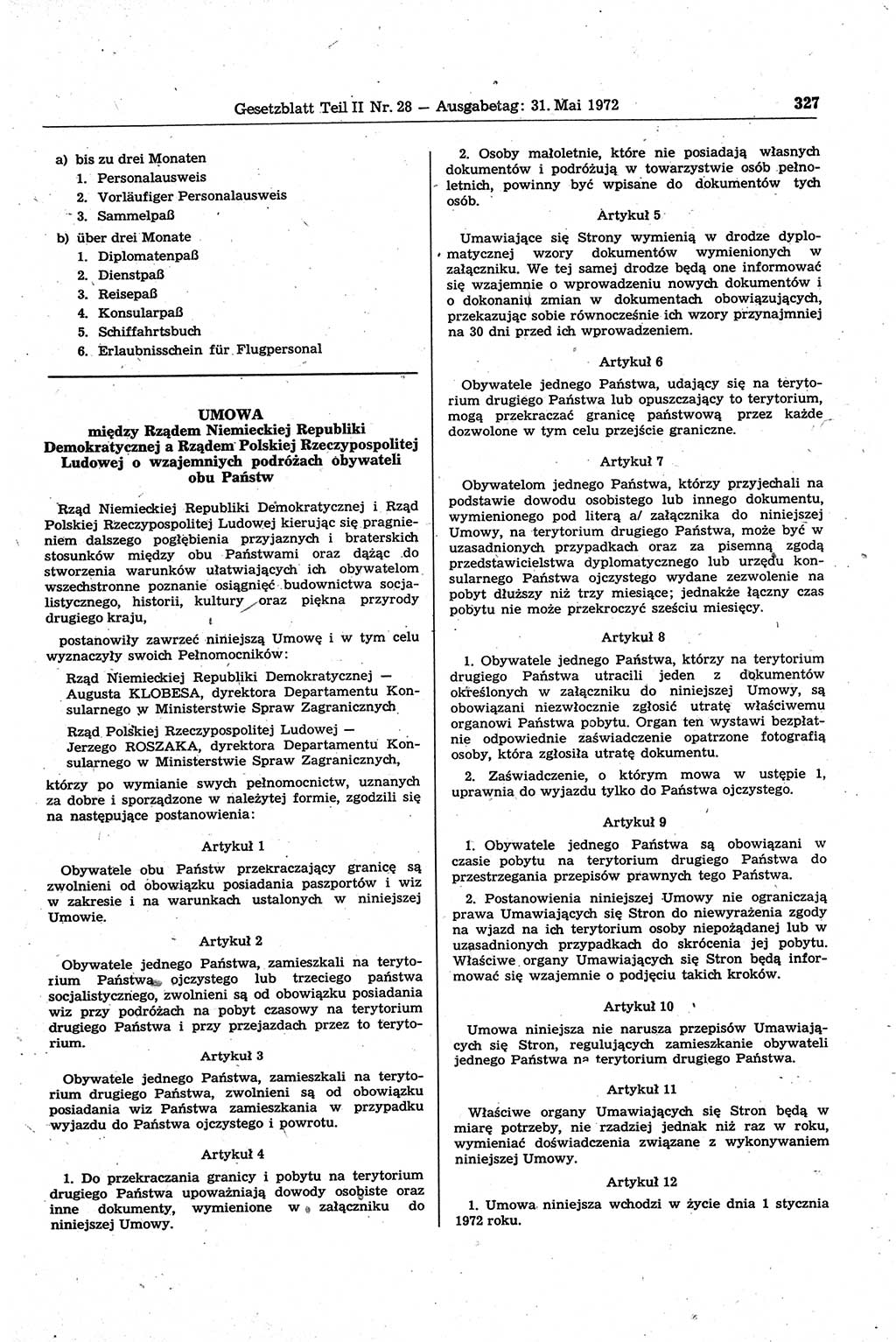 Gesetzblatt (GBl.) der Deutschen Demokratischen Republik (DDR) Teil ⅠⅠ 1972, Seite 327 (GBl. DDR ⅠⅠ 1972, S. 327)