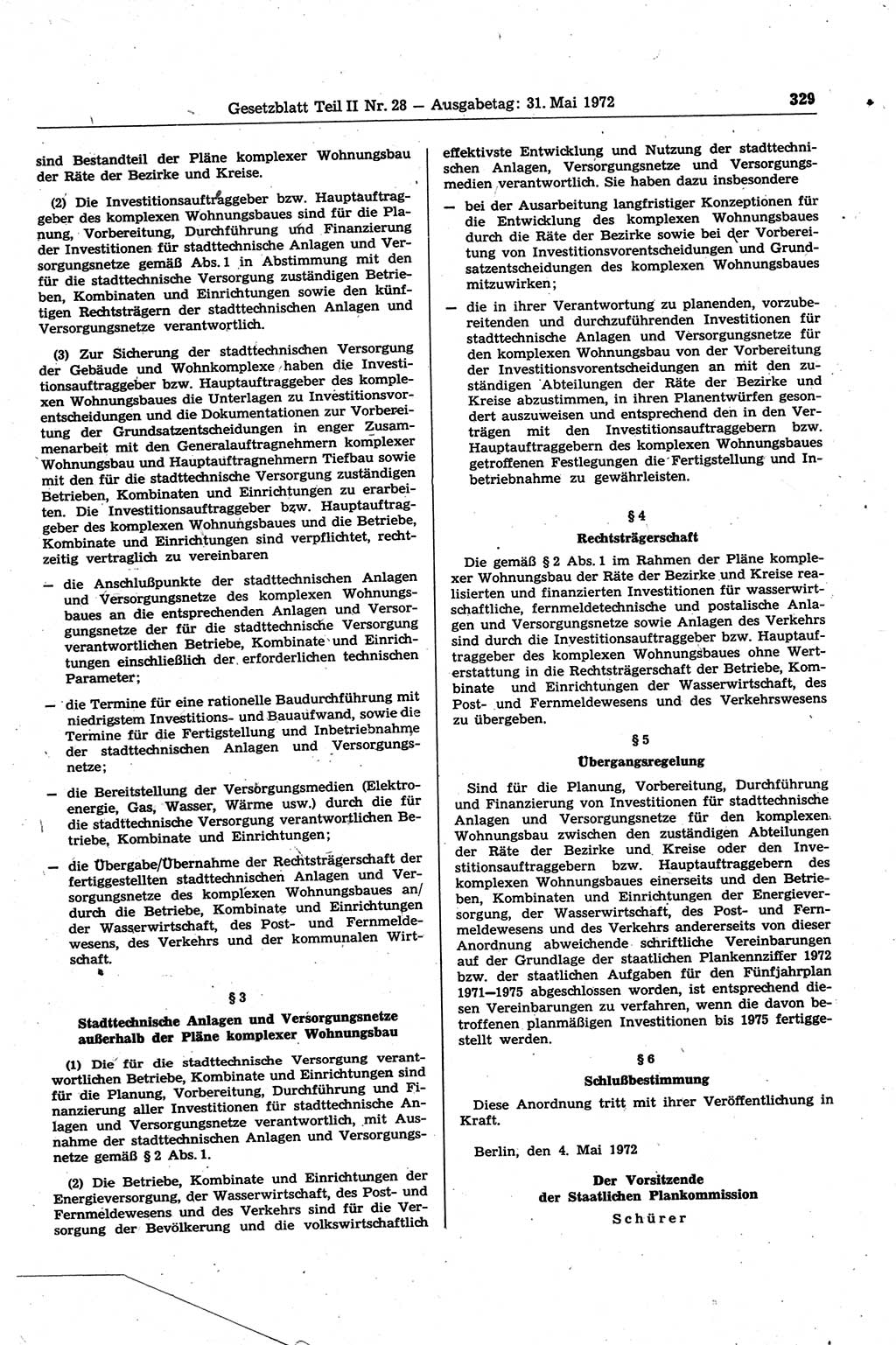 Gesetzblatt (GBl.) der Deutschen Demokratischen Republik (DDR) Teil ⅠⅠ 1972, Seite 329 (GBl. DDR ⅠⅠ 1972, S. 329)