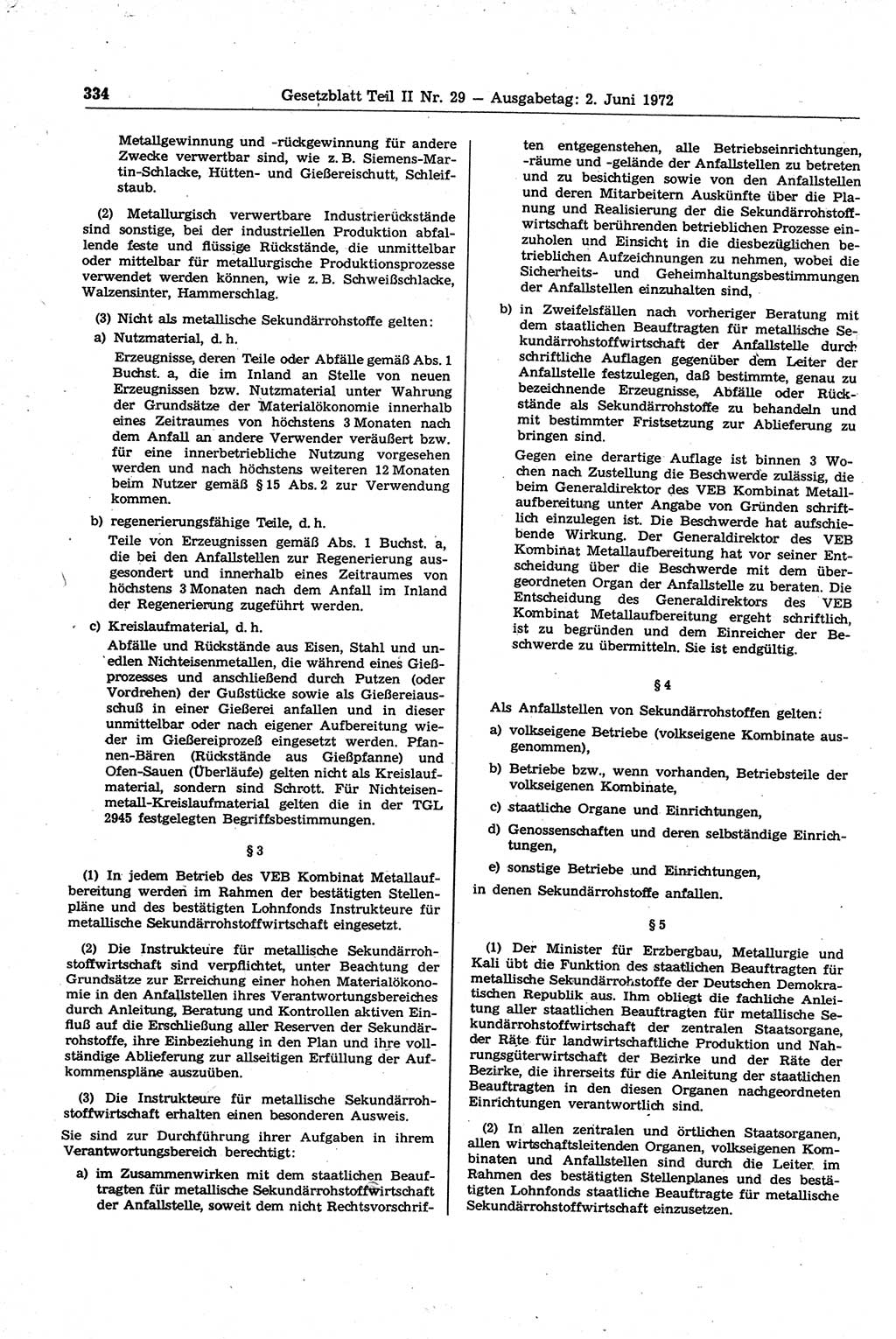 Gesetzblatt (GBl.) der Deutschen Demokratischen Republik (DDR) Teil ⅠⅠ 1972, Seite 334 (GBl. DDR ⅠⅠ 1972, S. 334)