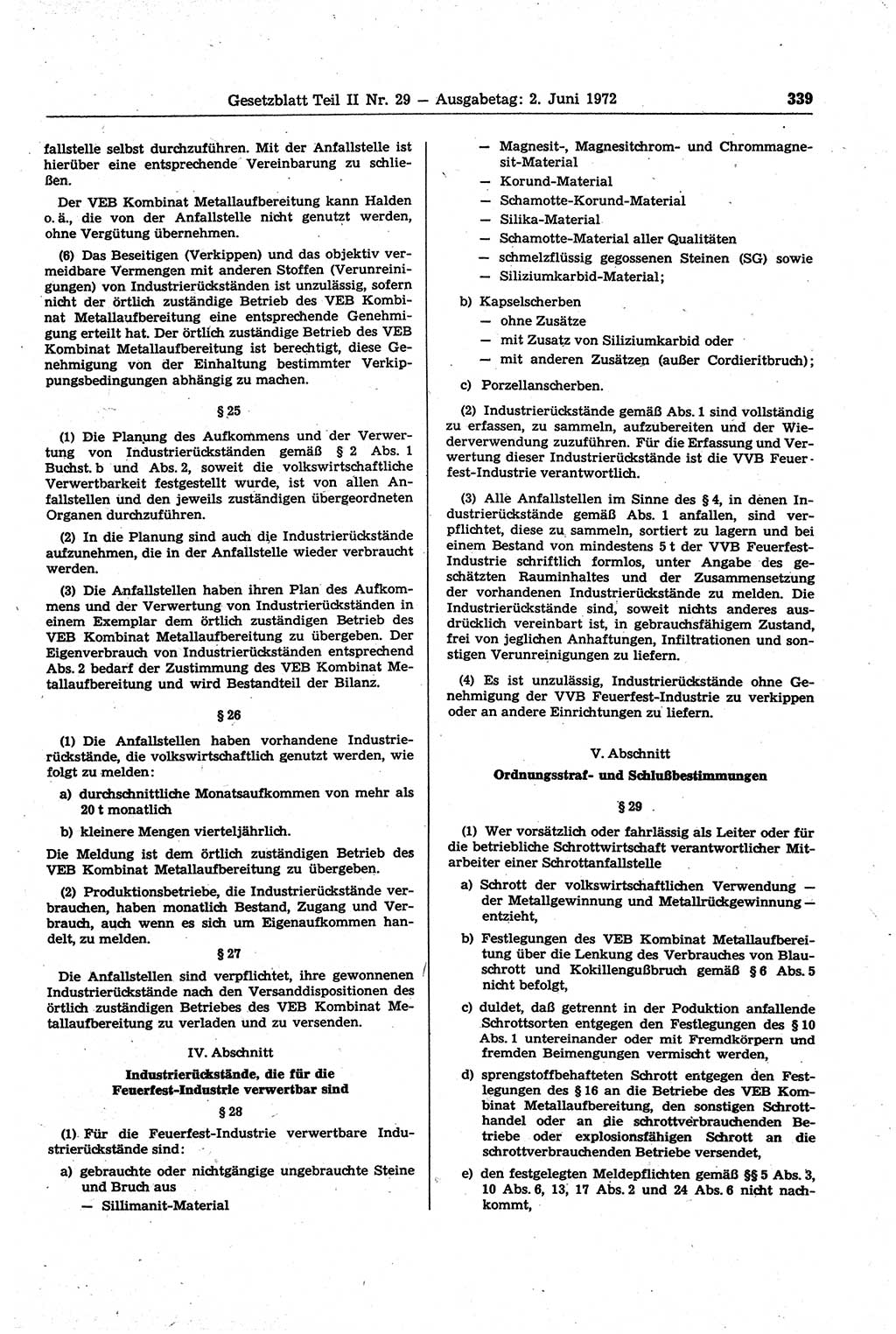 Gesetzblatt (GBl.) der Deutschen Demokratischen Republik (DDR) Teil ⅠⅠ 1972, Seite 339 (GBl. DDR ⅠⅠ 1972, S. 339)