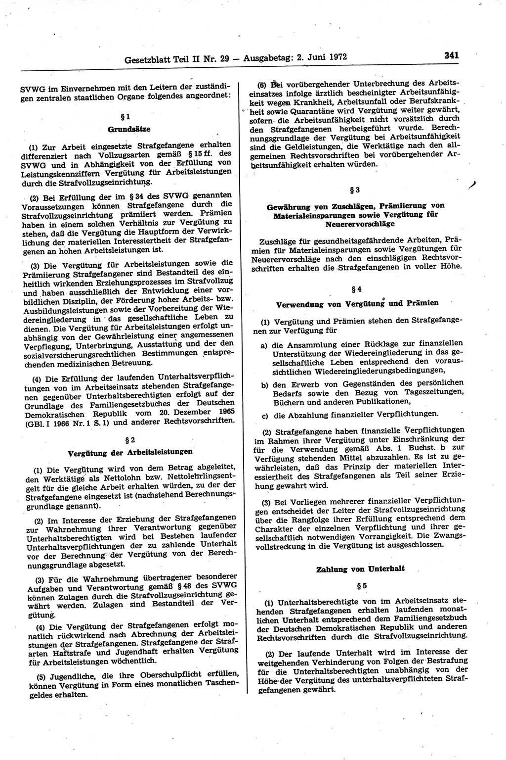 Gesetzblatt (GBl.) der Deutschen Demokratischen Republik (DDR) Teil ⅠⅠ 1972, Seite 341 (GBl. DDR ⅠⅠ 1972, S. 341)