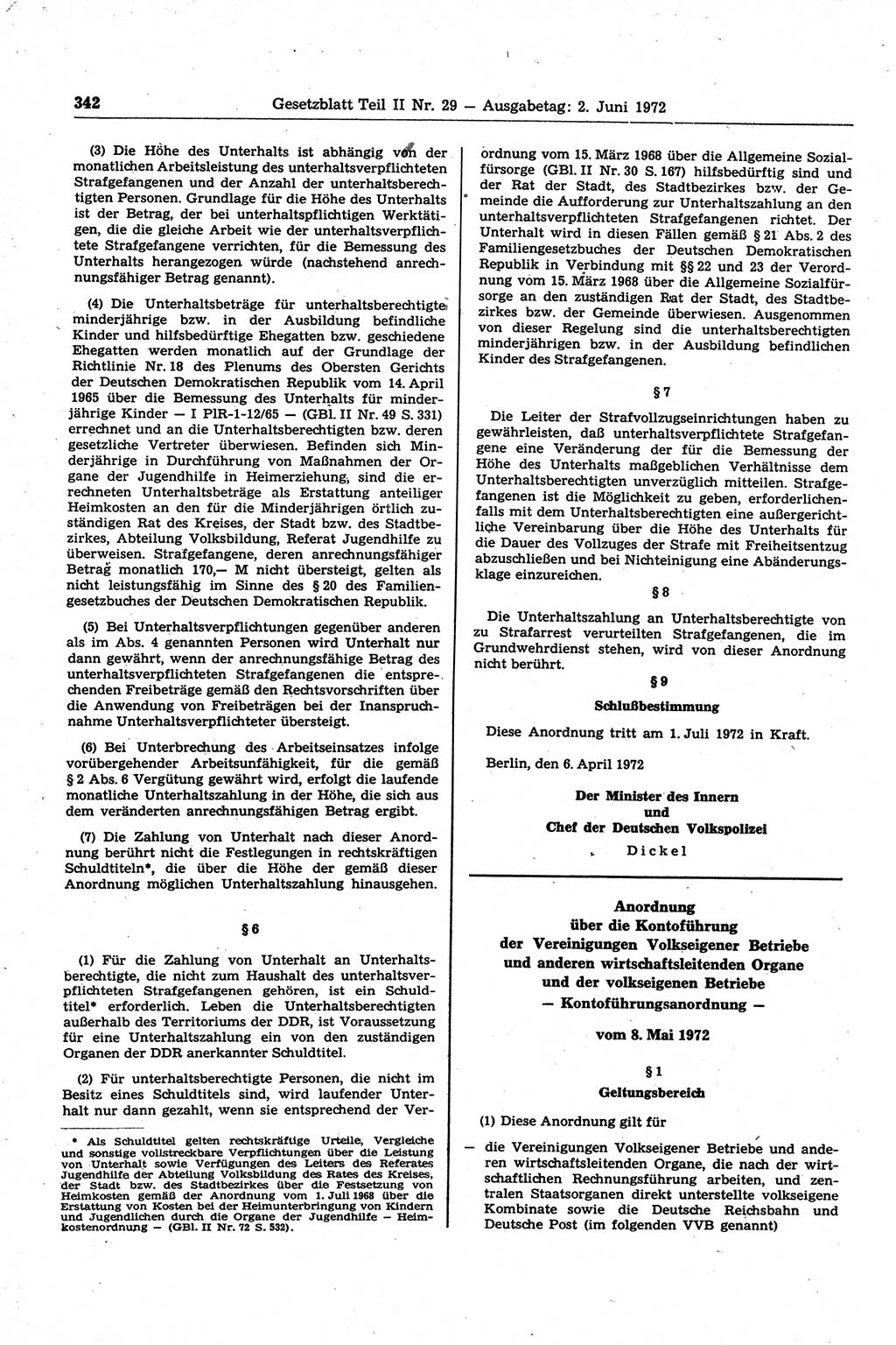 Gesetzblatt (GBl.) der Deutschen Demokratischen Republik (DDR) Teil ⅠⅠ 1972, Seite 342 (GBl. DDR ⅠⅠ 1972, S. 342)