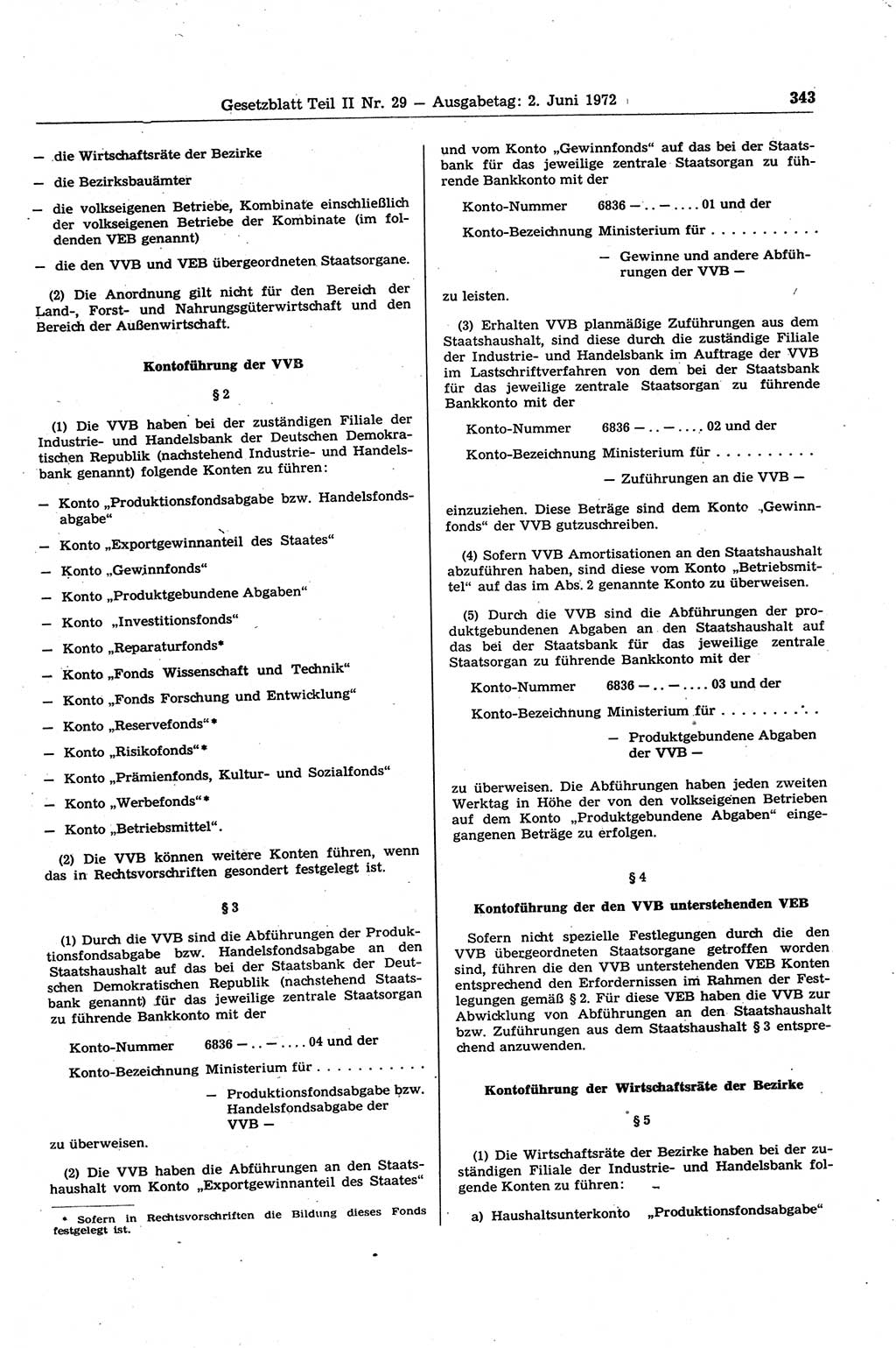 Gesetzblatt (GBl.) der Deutschen Demokratischen Republik (DDR) Teil ⅠⅠ 1972, Seite 343 (GBl. DDR ⅠⅠ 1972, S. 343)