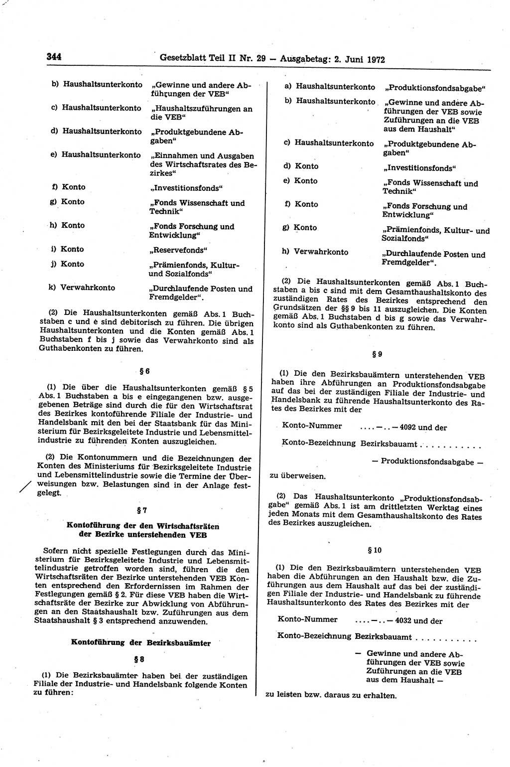 Gesetzblatt (GBl.) der Deutschen Demokratischen Republik (DDR) Teil ⅠⅠ 1972, Seite 344 (GBl. DDR ⅠⅠ 1972, S. 344)