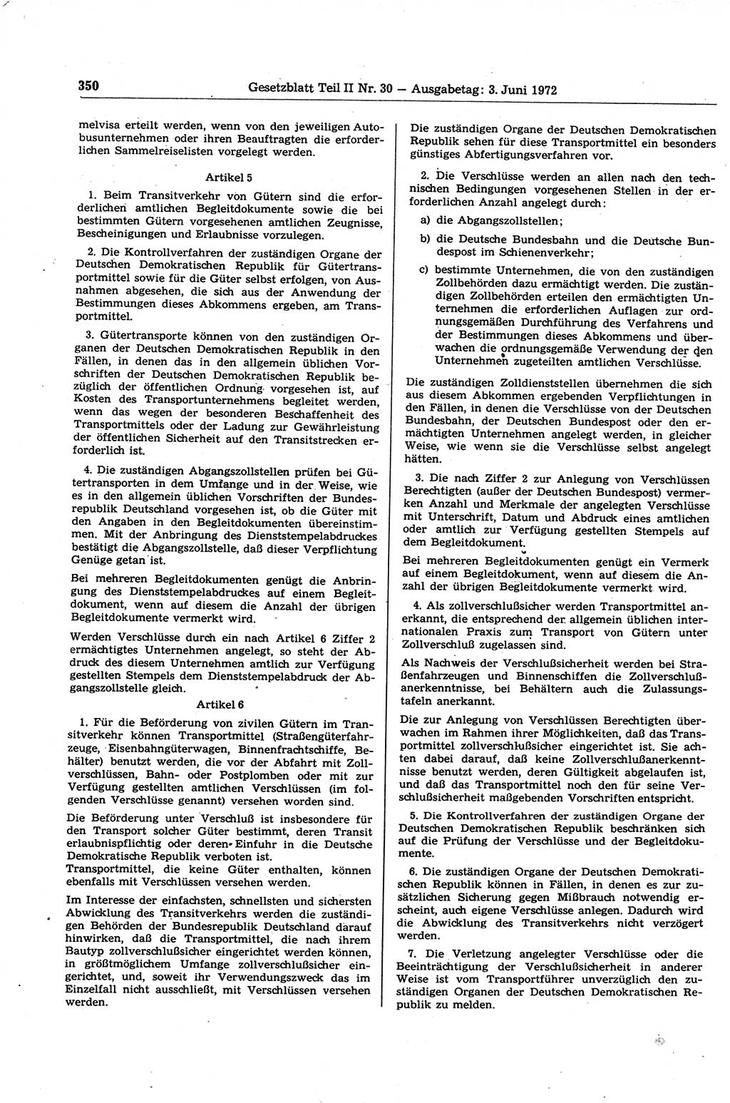 Gesetzblatt (GBl.) der Deutschen Demokratischen Republik (DDR) Teil ⅠⅠ 1972, Seite 350 (GBl. DDR ⅠⅠ 1972, S. 350)