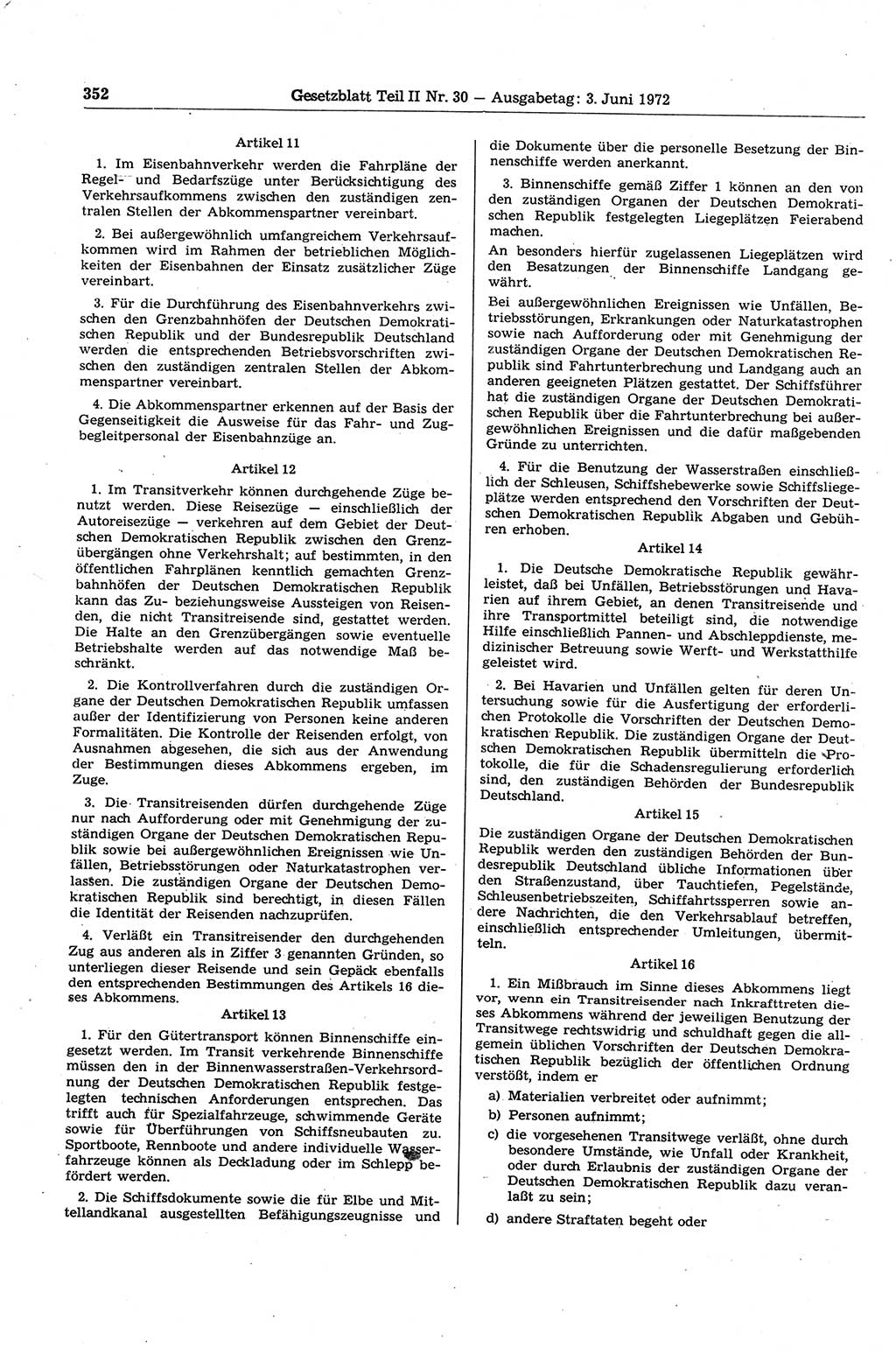 Gesetzblatt (GBl.) der Deutschen Demokratischen Republik (DDR) Teil ⅠⅠ 1972, Seite 352 (GBl. DDR ⅠⅠ 1972, S. 352)