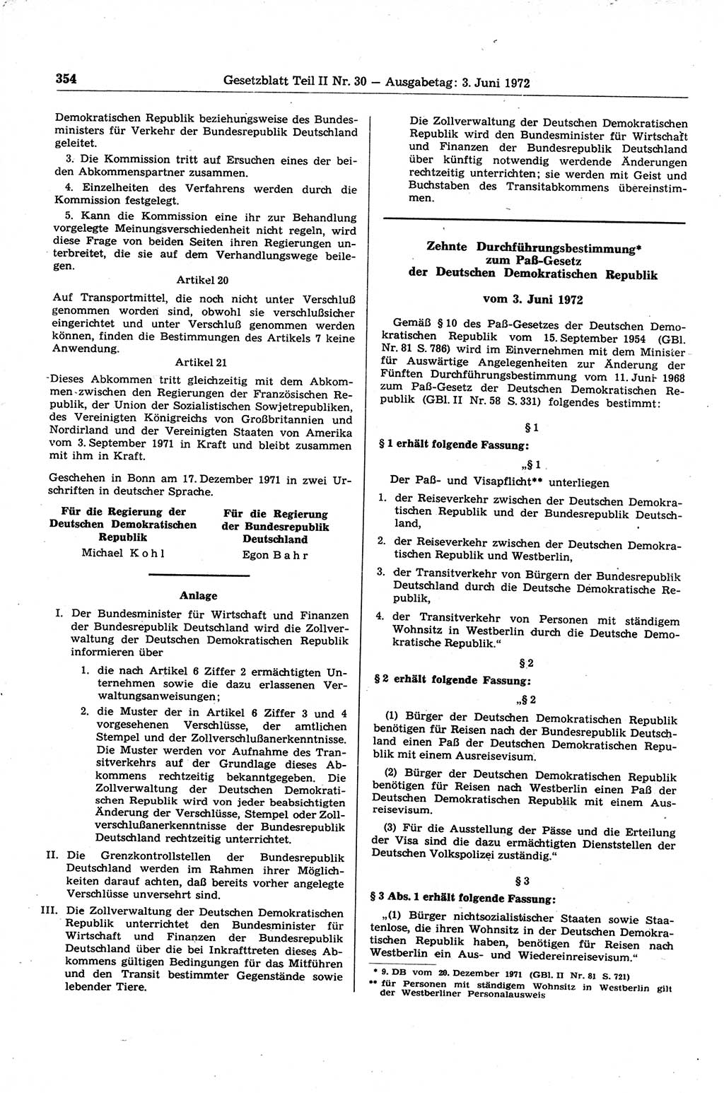 Gesetzblatt (GBl.) der Deutschen Demokratischen Republik (DDR) Teil ⅠⅠ 1972, Seite 354 (GBl. DDR ⅠⅠ 1972, S. 354)