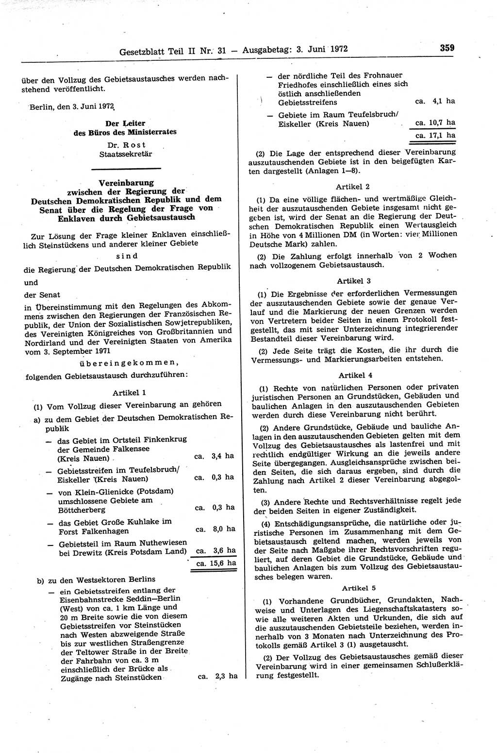 Gesetzblatt (GBl.) der Deutschen Demokratischen Republik (DDR) Teil ⅠⅠ 1972, Seite 359 (GBl. DDR ⅠⅠ 1972, S. 359)