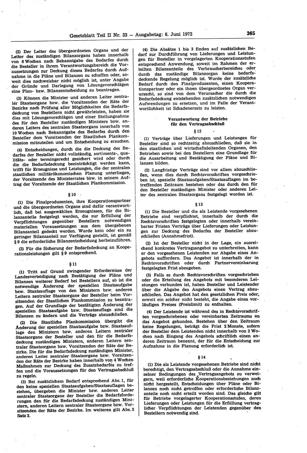 Gesetzblatt (GBl.) der Deutschen Demokratischen Republik (DDR) Teil ⅠⅠ 1972, Seite 365 (GBl. DDR ⅠⅠ 1972, S. 365)