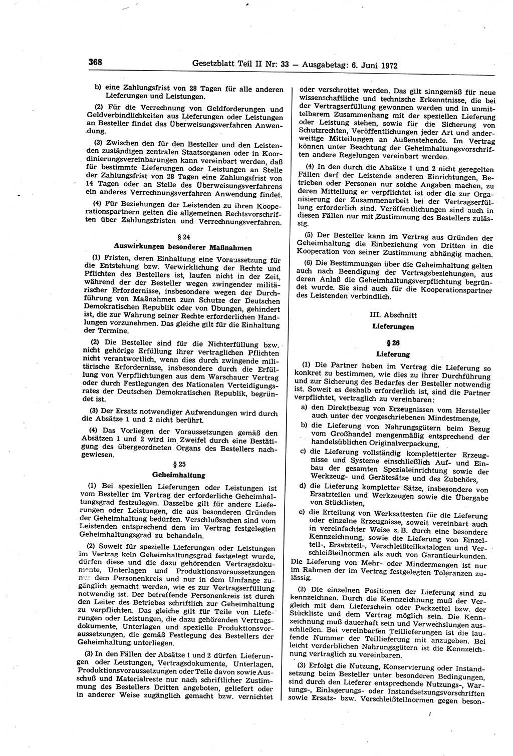 Gesetzblatt (GBl.) der Deutschen Demokratischen Republik (DDR) Teil ⅠⅠ 1972, Seite 368 (GBl. DDR ⅠⅠ 1972, S. 368)