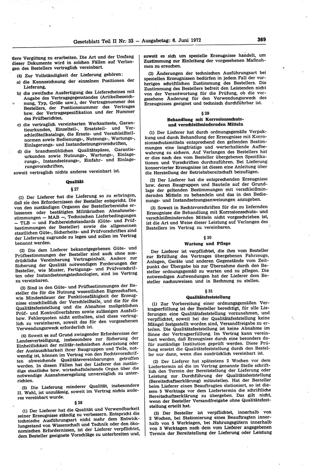 Gesetzblatt (GBl.) der Deutschen Demokratischen Republik (DDR) Teil ⅠⅠ 1972, Seite 369 (GBl. DDR ⅠⅠ 1972, S. 369)