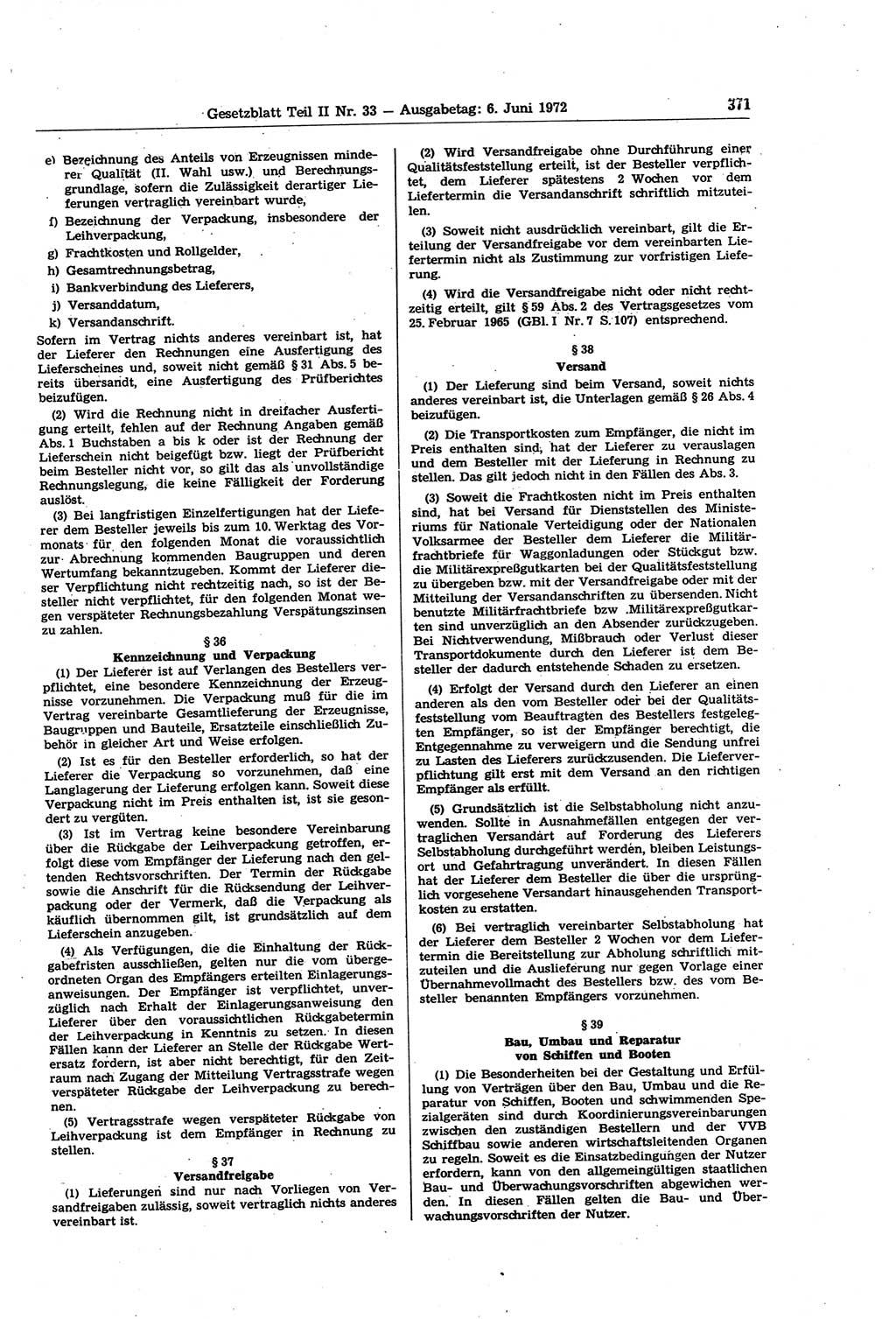 Gesetzblatt (GBl.) der Deutschen Demokratischen Republik (DDR) Teil ⅠⅠ 1972, Seite 371 (GBl. DDR ⅠⅠ 1972, S. 371)