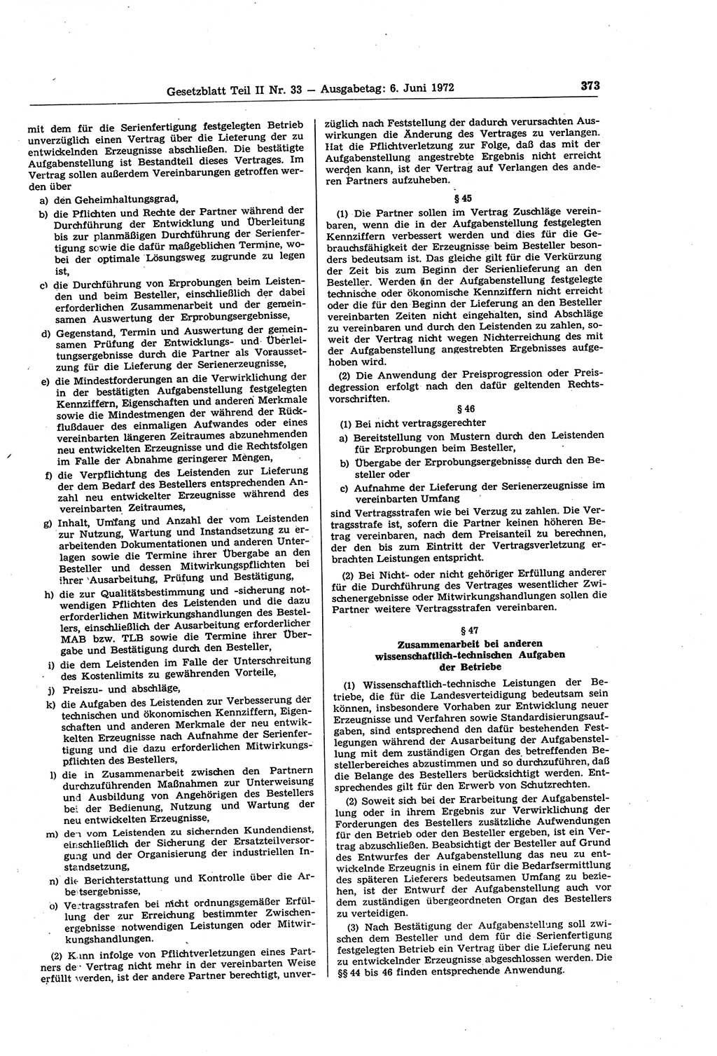 Gesetzblatt (GBl.) der Deutschen Demokratischen Republik (DDR) Teil ⅠⅠ 1972, Seite 373 (GBl. DDR ⅠⅠ 1972, S. 373)