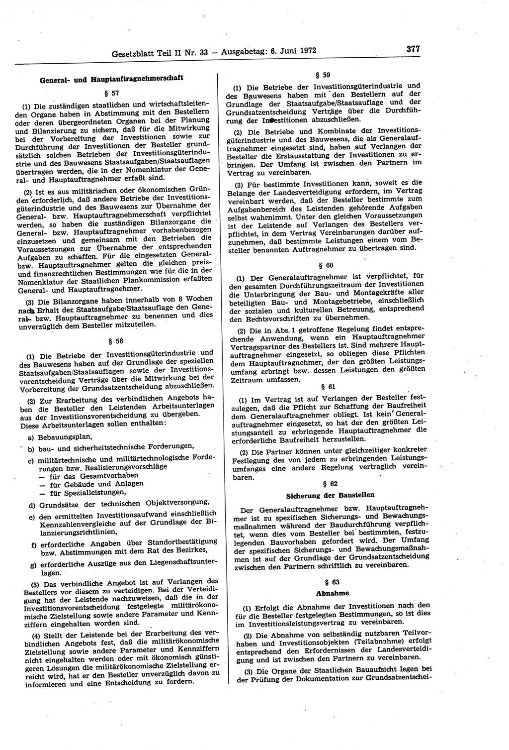 Gesetzblatt (GBl.) der Deutschen Demokratischen Republik (DDR) Teil ⅠⅠ 1972, Seite 377 (GBl. DDR ⅠⅠ 1972, S. 377)